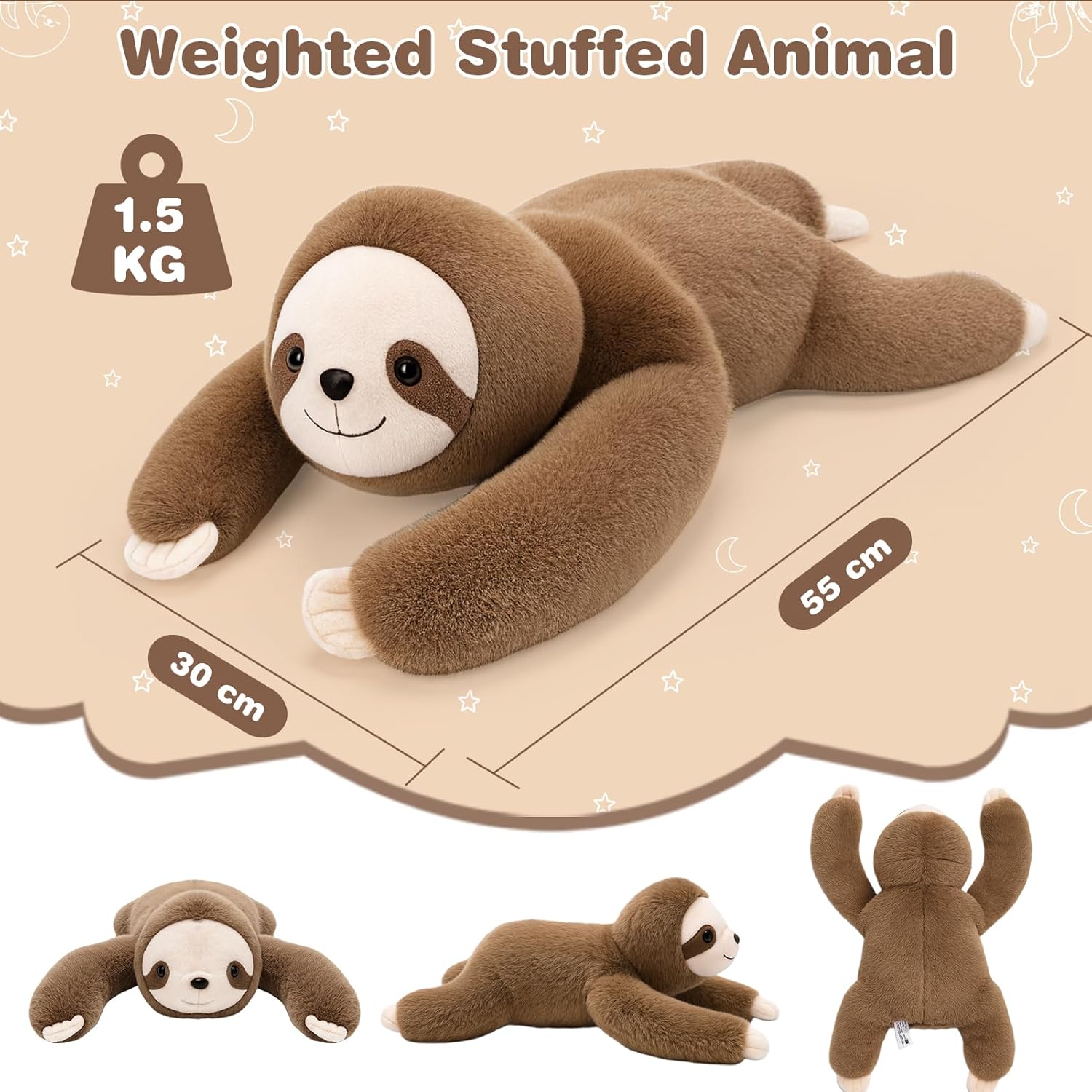 Joyreal Sloth Sensory Weighted Vibrating Pillow, Pressure Activated for Kids Adults, Plush Minky Soft Size: 11 by 21 inches Pillow Animal for Gift Birthday - Image 6