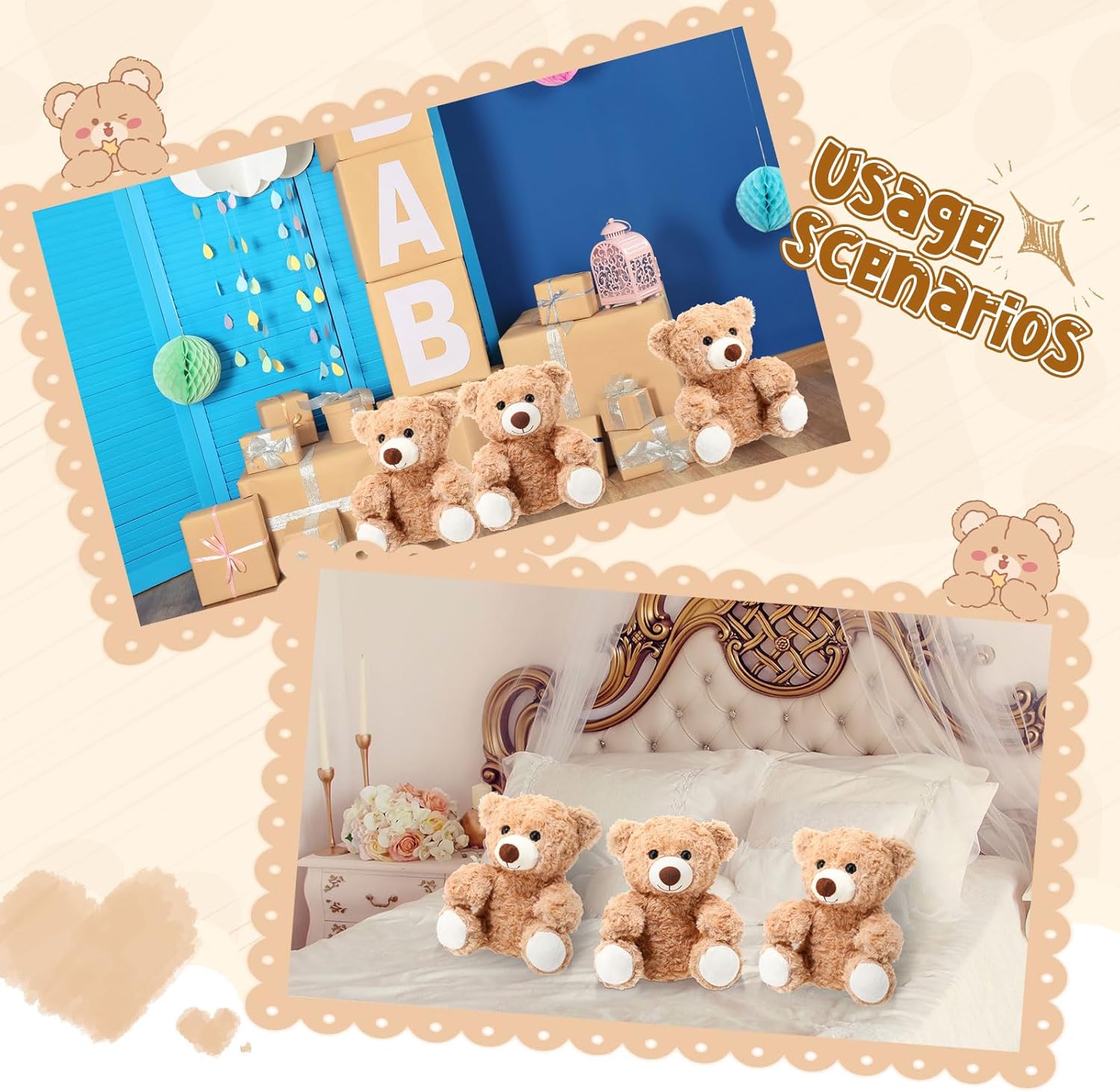 Jenaai 12 Pcs Bears Bulk 10'' Bear Stuffed Animal Baby Shower Decorations Small Stuffed Plush Toys Gifts for Girls Boys Kids Children School Classroom Adult Party Favor (Classic,Light Brown) - Image 4