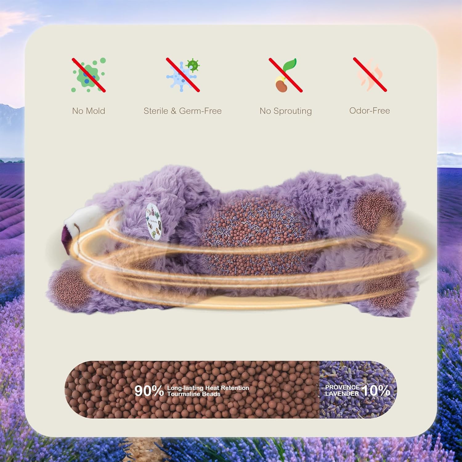 1.8 lb Purple Bear Weighted Stuffed Animal | Microwavable Heatable & Coolable Heating Pad with Tourmaline Beads & Lavender | Long Lasting Cozy Warmth Plush Toy | Includes Gift Box & Greeting Card - Image 4