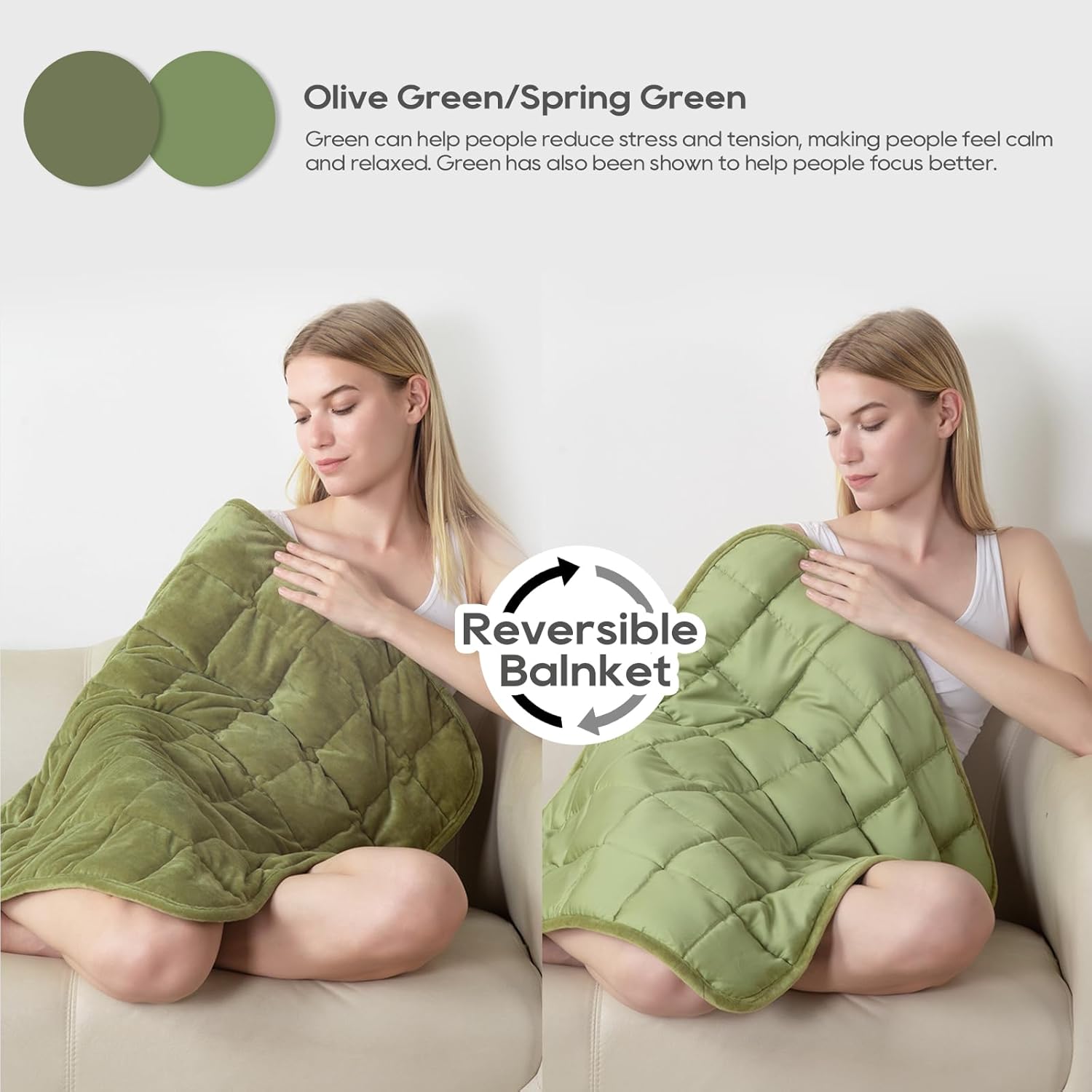 Small Weighted Blanket for Adults (Double-sided),Weighted Lap Pad 7lbs Throw for Travel,Calming,Relaxation-Reversible Warm Crystal Velvet and Cooling Tencel,Machine Washable,Green 29x24 inches - Image 3