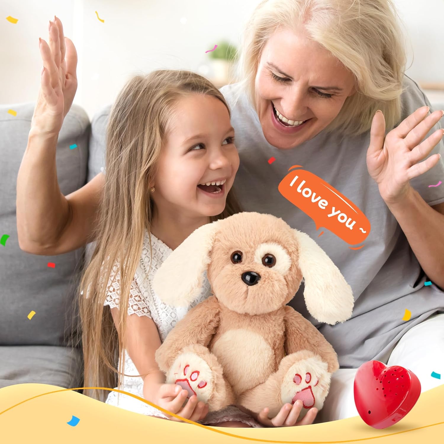 Heartbeat Puppy Recordable Dog Stuffed Animals 30 sec Heart Voice Recorder Plush Toy Stuffed Animal Soft Fuzzy Doll Gifts Messages Playback for Kids Birthday Children's Day - Image 5