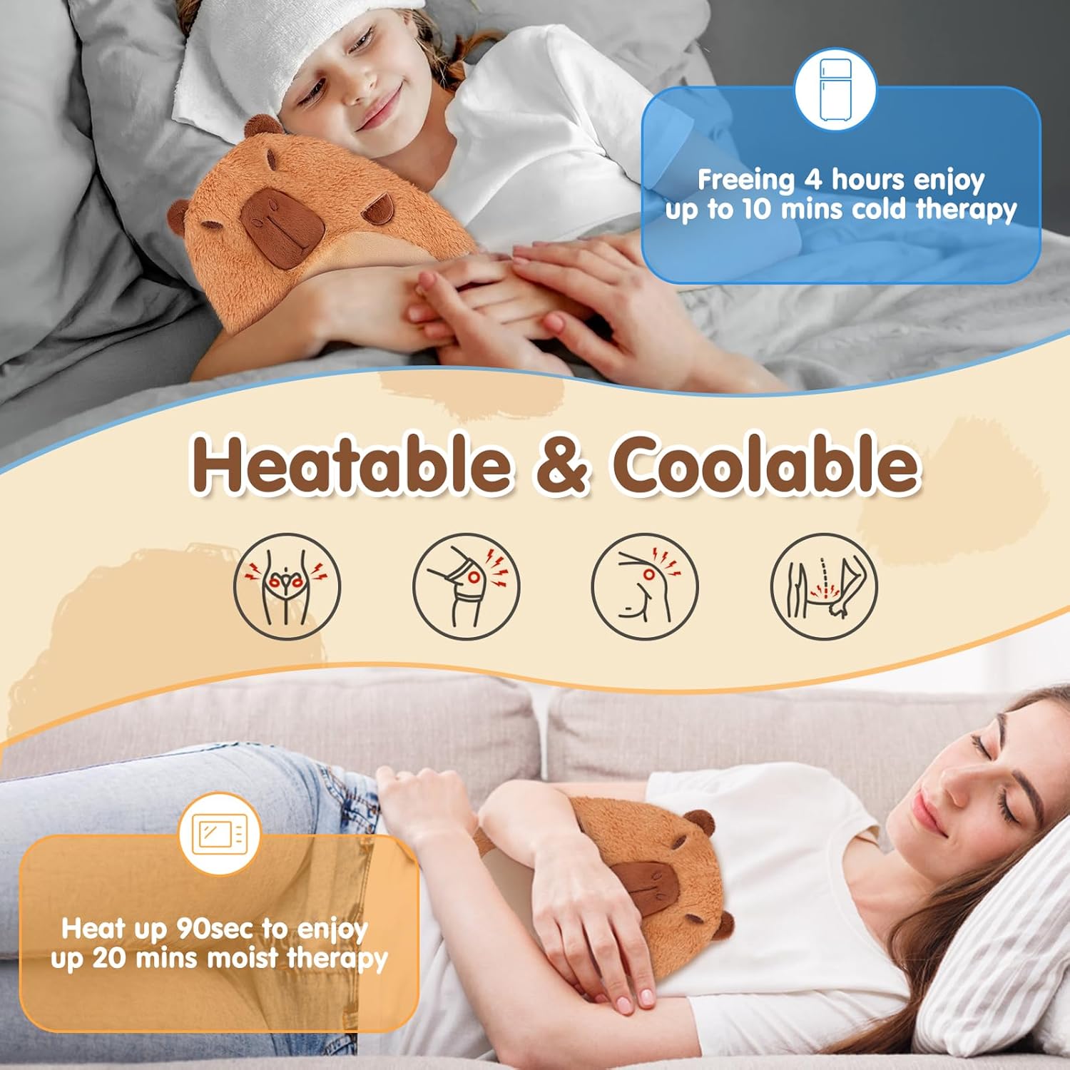 Capybara Microwavable Heating Pad for Belly, Neck & Shoulders, Heated Stuffed Animals with Moist Heat, Removable Plush Cover, Unscented Natural Fill, Adorable Surprise Present, 7.8" x 10.6", 1.2 lb - Image 3