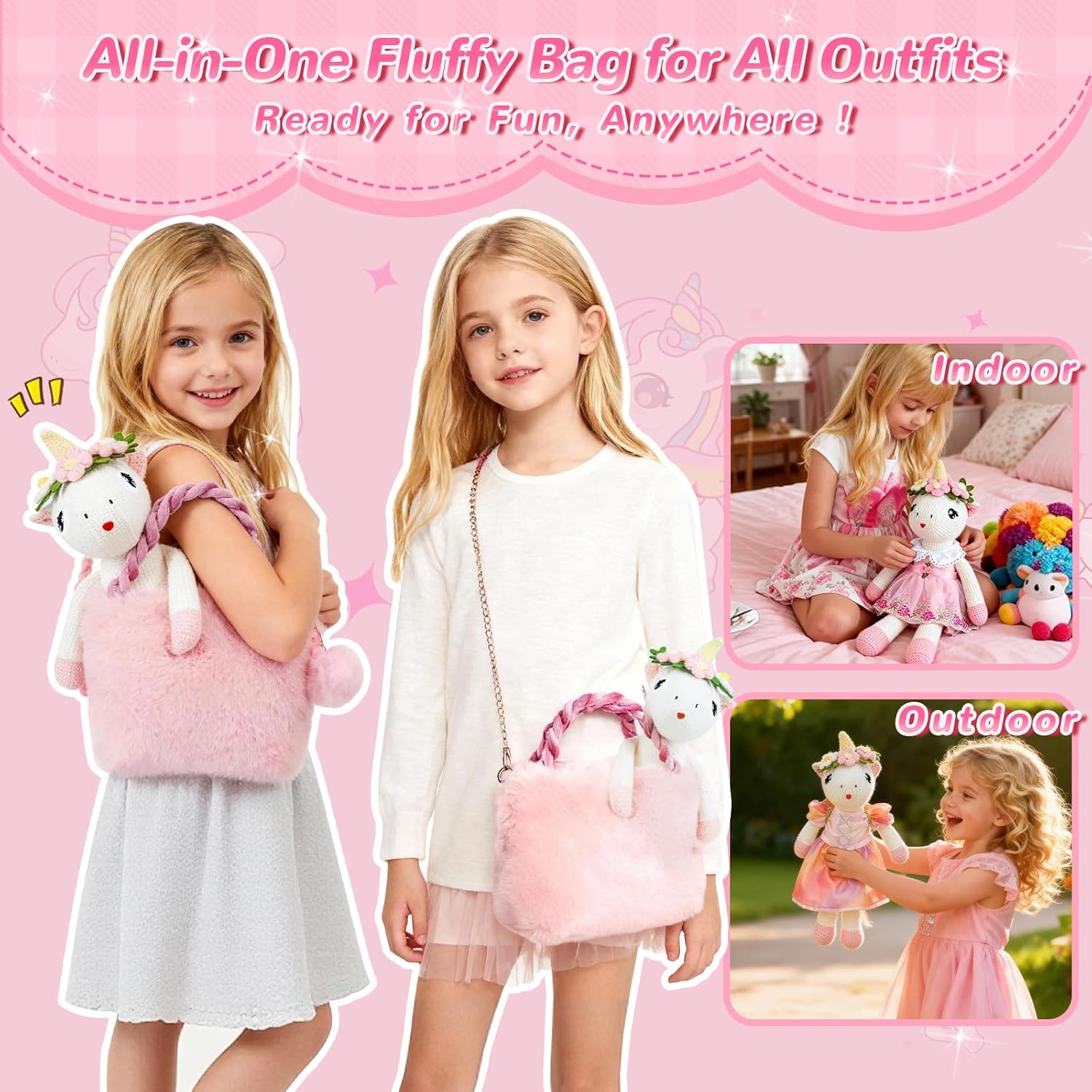 Unicorns Toys for Girls Age 3-10, Ballerina Stuffed Animal Girl Toys with 3 Set Clothes & Plush Storage Bag, Dress up Doll Birthday Gift for Toddles Girls Stocking Stuffers - Image 4