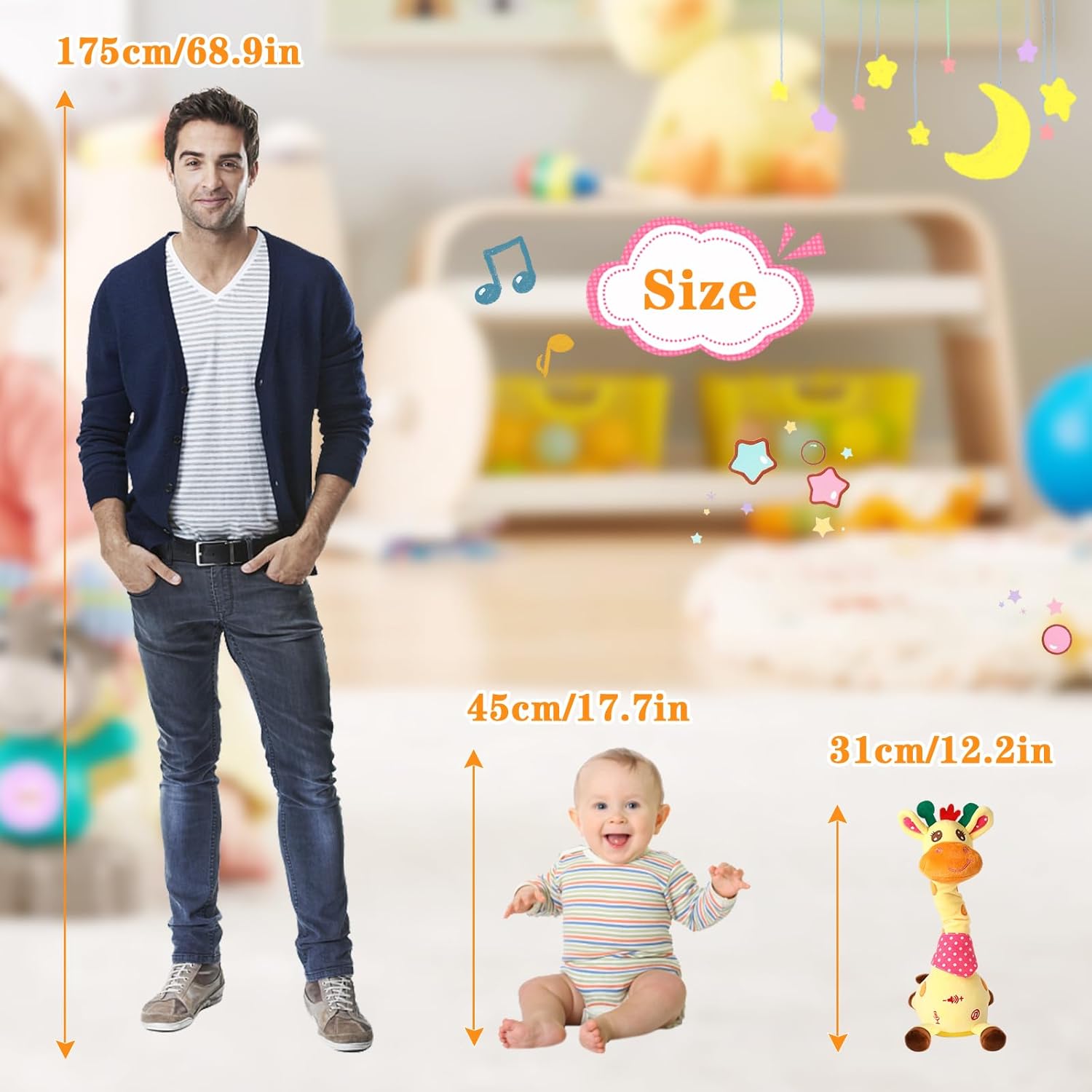 Dancing Giraffe Toy Stuffed Animal Toddlers Gifts for Baby Toys Singing Song Toddlers Toy Repeats What You Say Glowing Musical Toy for Baby Birthday Gift Groovy Giraffe Toy - Image 5