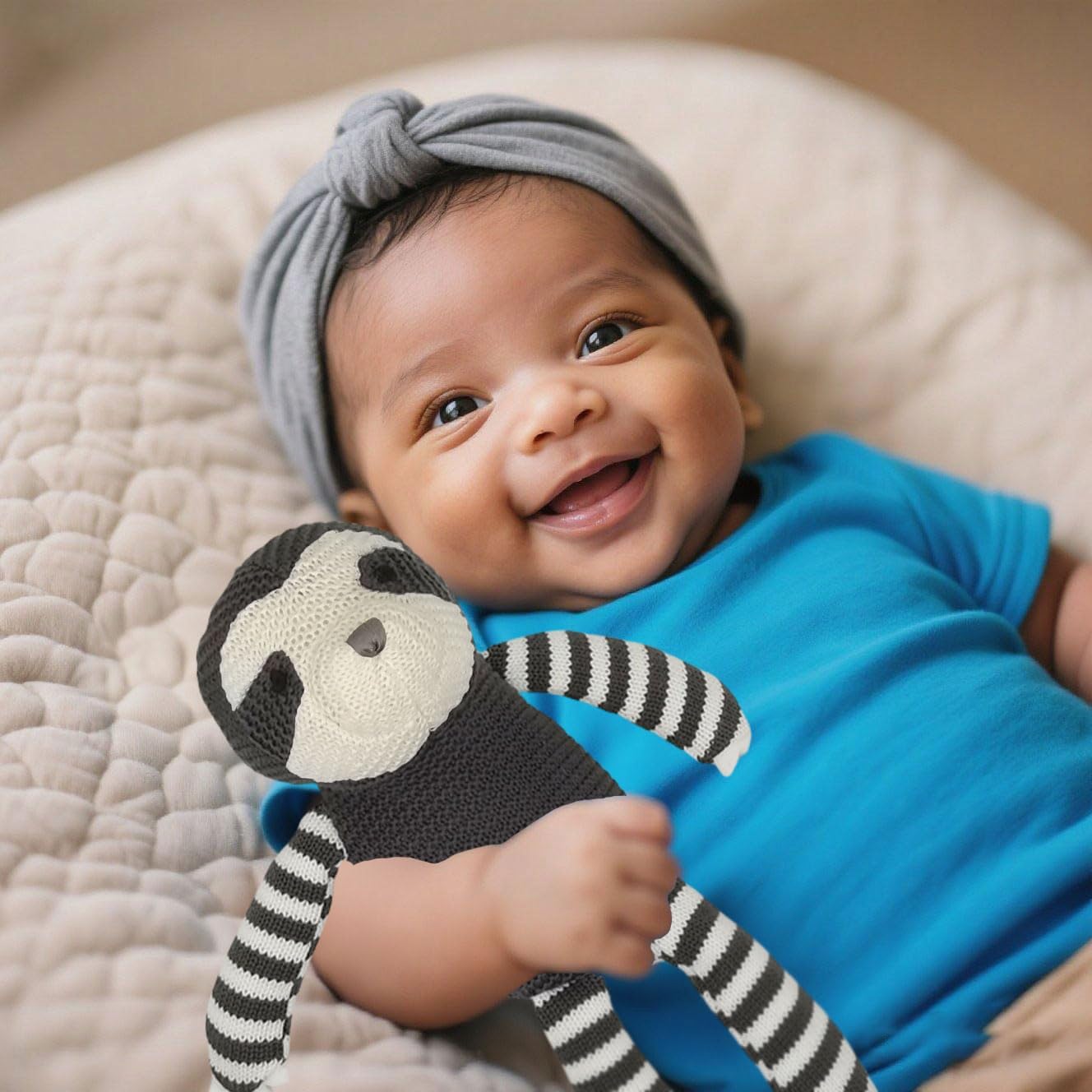 FLUFFYFUN 100% Organic Cotton Grey Sloth Plush, 7.1" Baby Stuffed Animal for Newborn - Image 5