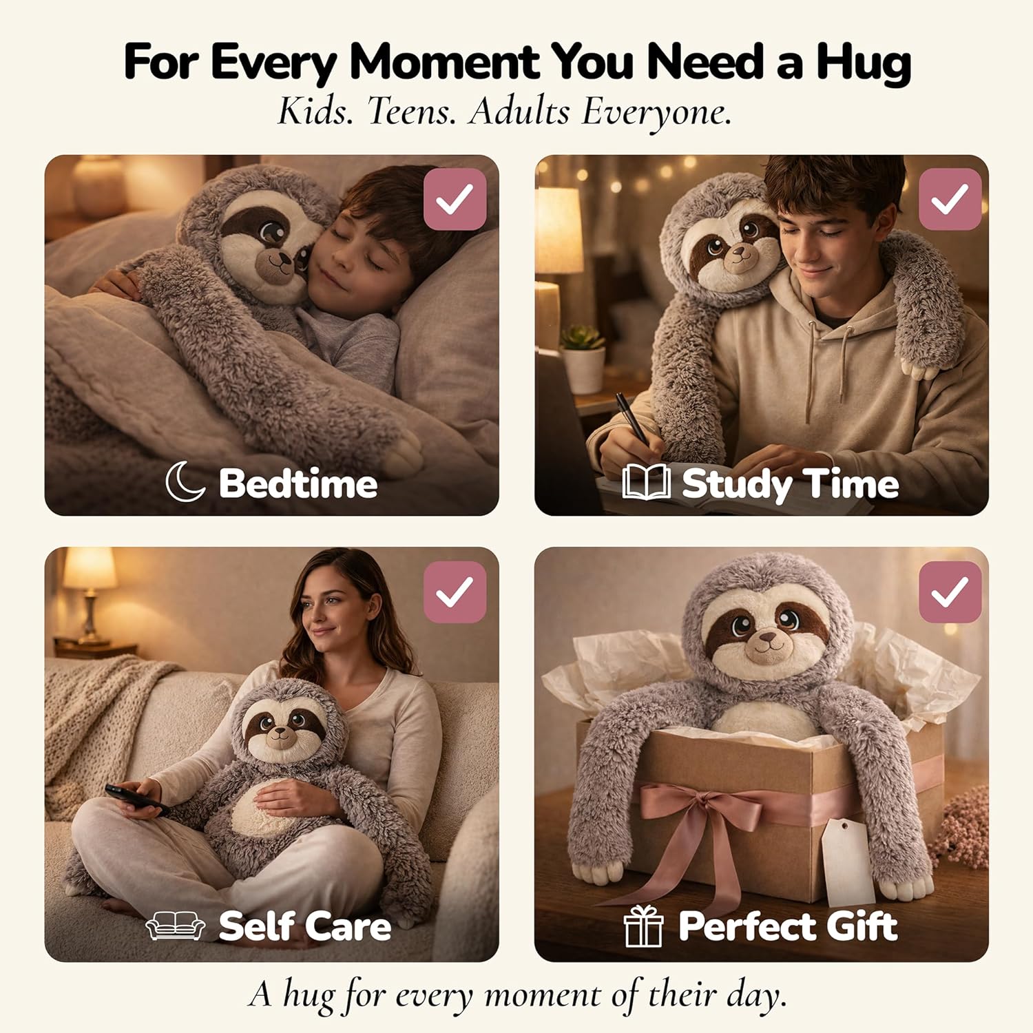 Huggle Healers Weighted Stuffed Animals for Adults, Teens and Kids - 36 Inch Long Plush Arms for Hugs - 4.5lb Sloth Stuffed Animal Plushies - Marshmallow Sloth - Image 5