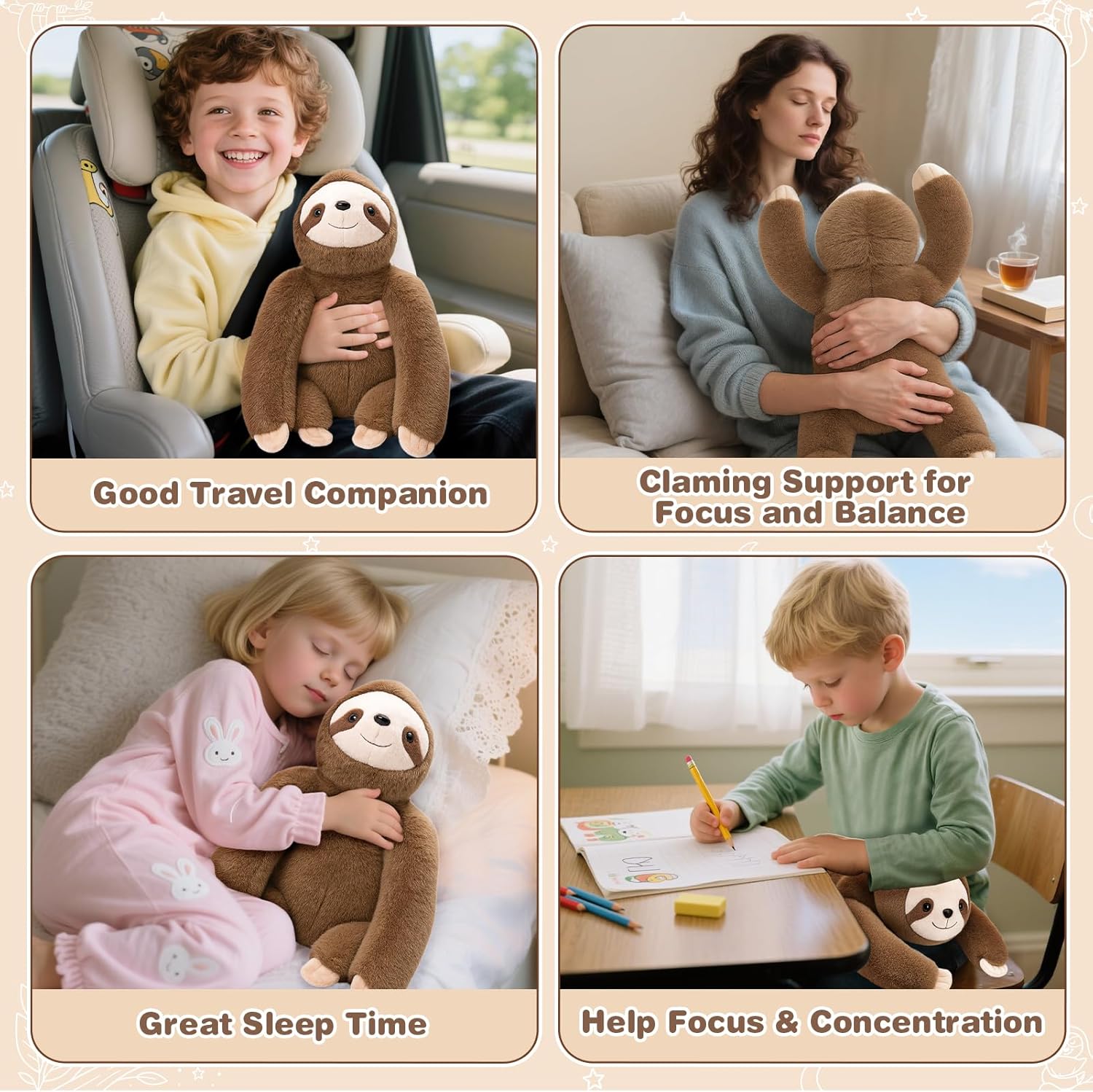 Joyreal Sloth Sensory Weighted Vibrating Pillow, Pressure Activated for Kids Adults, Plush Minky Soft Size: 11 by 21 inches Pillow Animal for Gift Birthday - Image 5