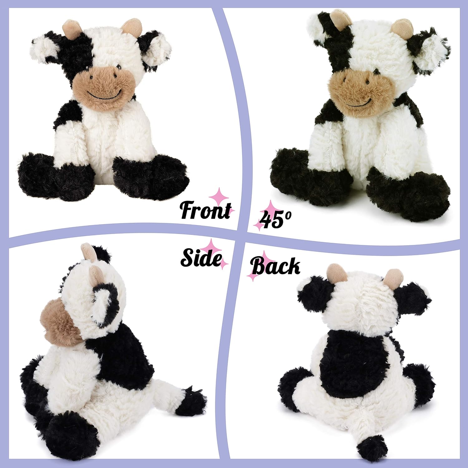 Hopearl Adorable Plush Cow Toy Floppy Dairy Cattle Soft Stuffed Animal Cute Birthday Gifts for Boys Girls Kids Toddlers, 9'' - Image 4