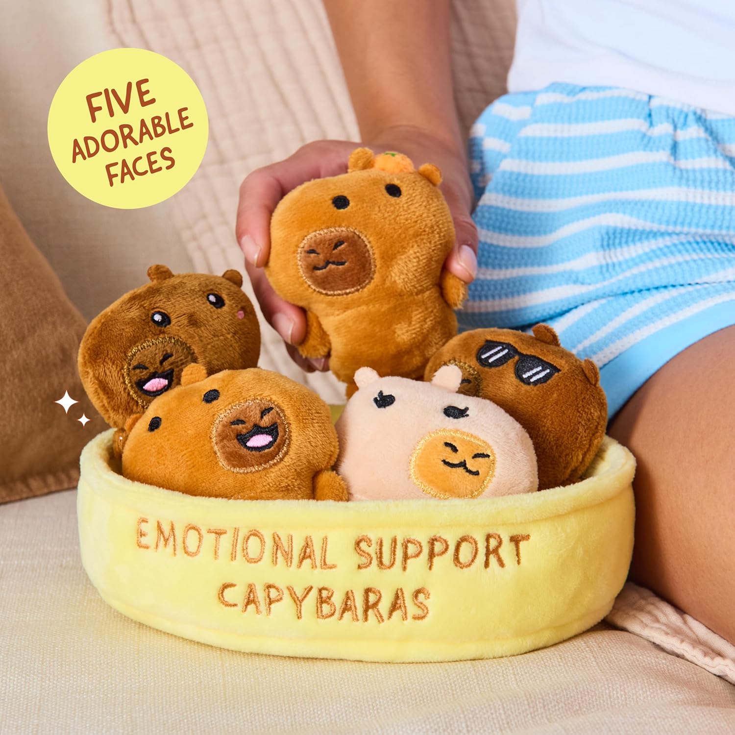 Emotional Support Capybaras by Relatable, Cuddly Stuffed Animals and Plushies Set, Includes 5 Capybara Plush Toys with Carrying Basket, Cute Stuff & Graduation Gift Ideas - Image 2