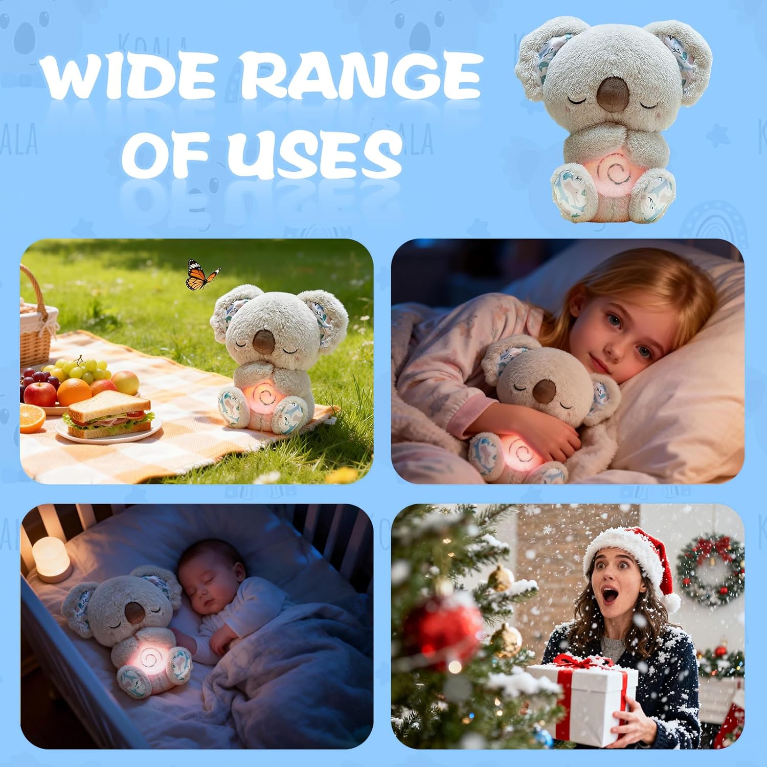 QFCST Relief Koala Breathing Stuffed Toy, Anxiety Relief Plush Breathing Animal, Sleeping Koala Plush Breathing with Musical Lights & Rhythmic Breathing Motion - Image 6