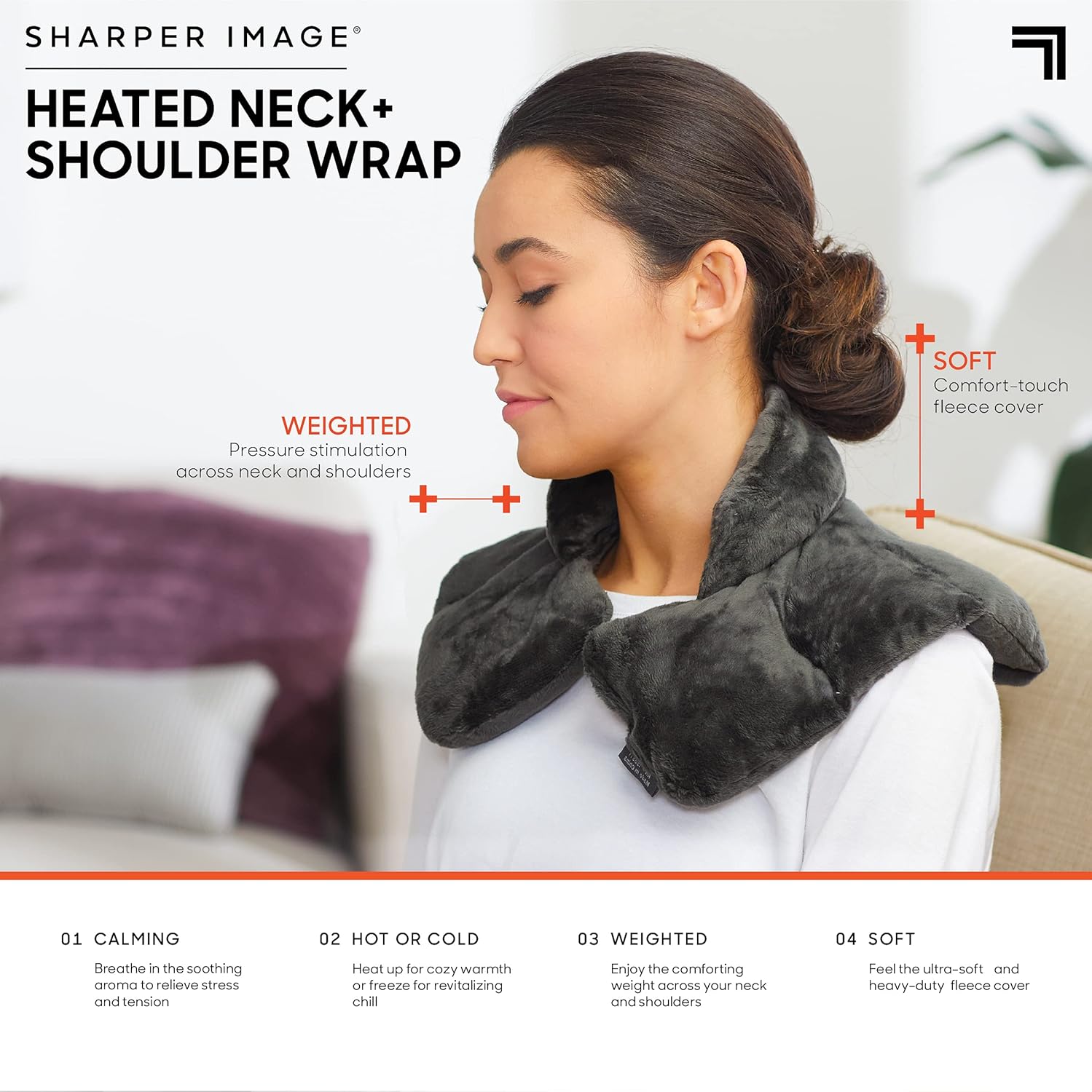 Sharper Image Heated Neck & Shoulder Wrap - Microwavable Warm & Cooling Plush Pad, Scented Aromatherapy (100% Natural Lavender & Herb Spa Blend), Pain Tension Headache Relief Therapy, Gift for Women - Image 6