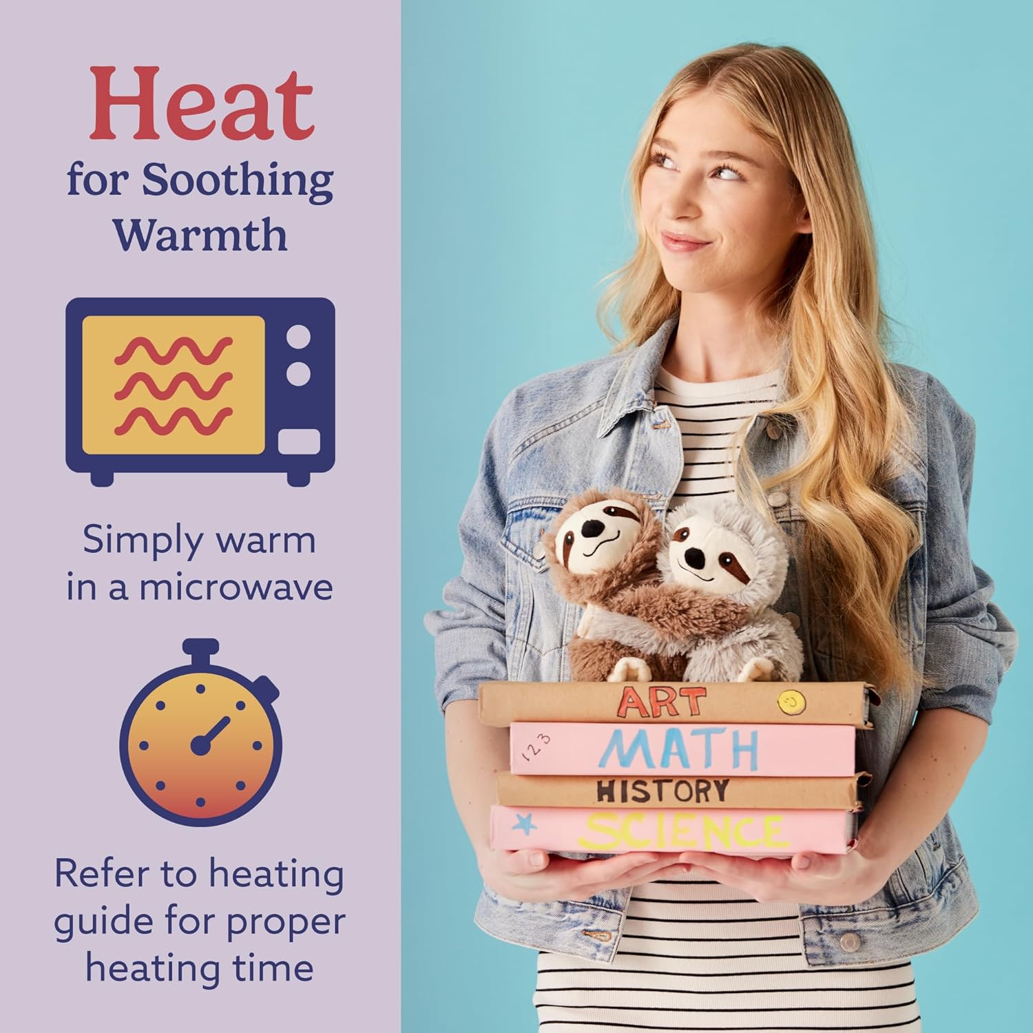 warmies Hugs Duo, Microwavable & Weighted Stuffed Animals, Sloth - Heated Stuffed Animal Plushie for Warmth & Comfort - Cute Soft Plush Toys for Adults & Children (Boys, Girls, Babies & Toddlers) - Image 4