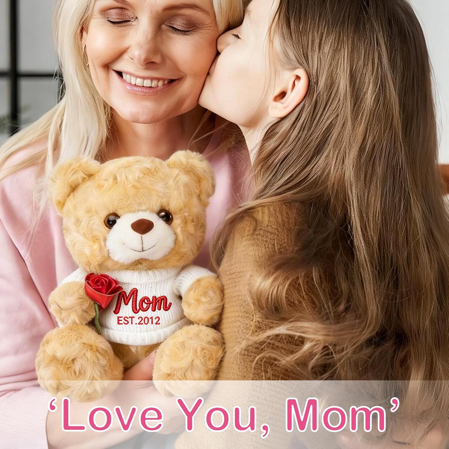12'' Personalized Mother's Day Embroidered Teddy Bear with Rose, Custom Name Stuffed Plush Teddy, Soft Mom Bear Gift for Mother's Day, Birthday, Customized Gift for Mom Grandma from Daughter Son - Image 8