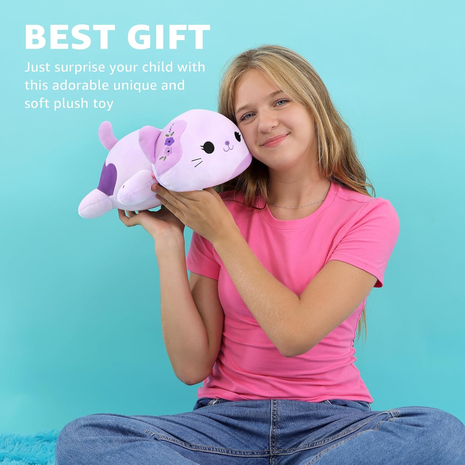 Onsoyours Original Lavender Cat Plush Kitty Plushies Toy Kitten Stuffed Animal Soft Pillow Little Kawaii Plushie Gift for Kids & Adults (Lavender Cat,9") - Image 2