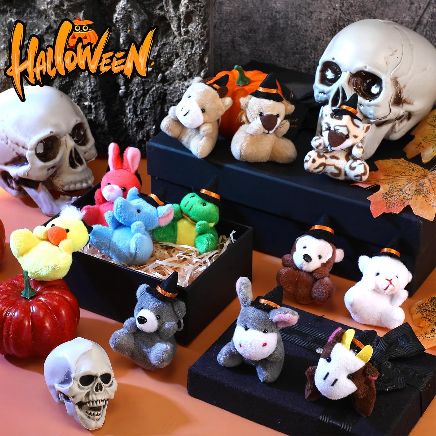 Blueweenly 24 Pcs Mini Halloween Plush Stuffed Animal Toy Small Stuffed Animal Set Gifts with Witch Hat Trick or Treat Plush Keychain Decorations for Exchange Gifts Party Favors Bag Fillers - Image 3