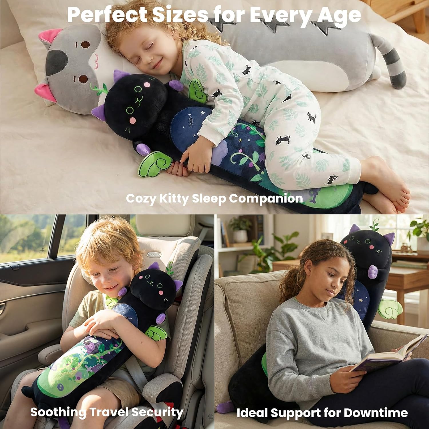Mewaii Long Cat Plush 5 Sizes, 120% Extra Filling Giant Plushness Kids Body Pillow, Kawaii Cute Black Cat Stuffed Animals Plushies, Big Long Body Pillow Black Cat Plush Gift for Girls 20” - Image 3