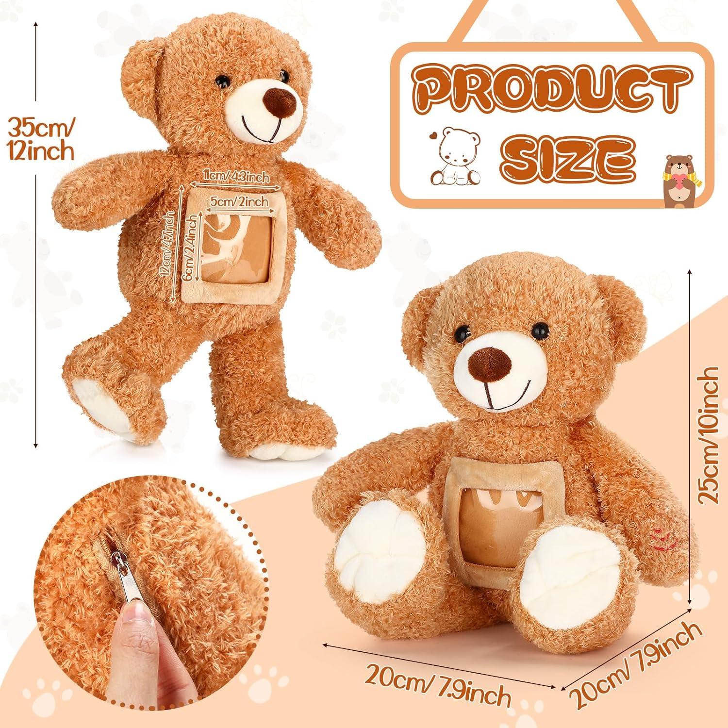 Liliful Bear Stuffed Animal Custom Operation Recorder Bear with Voice Recorder 12 Inch Remembrance Animal Personalized Plush Toy with Photo Frame for Baby Shower Wedding Birthday Gifts(Light Brown) - Image 2