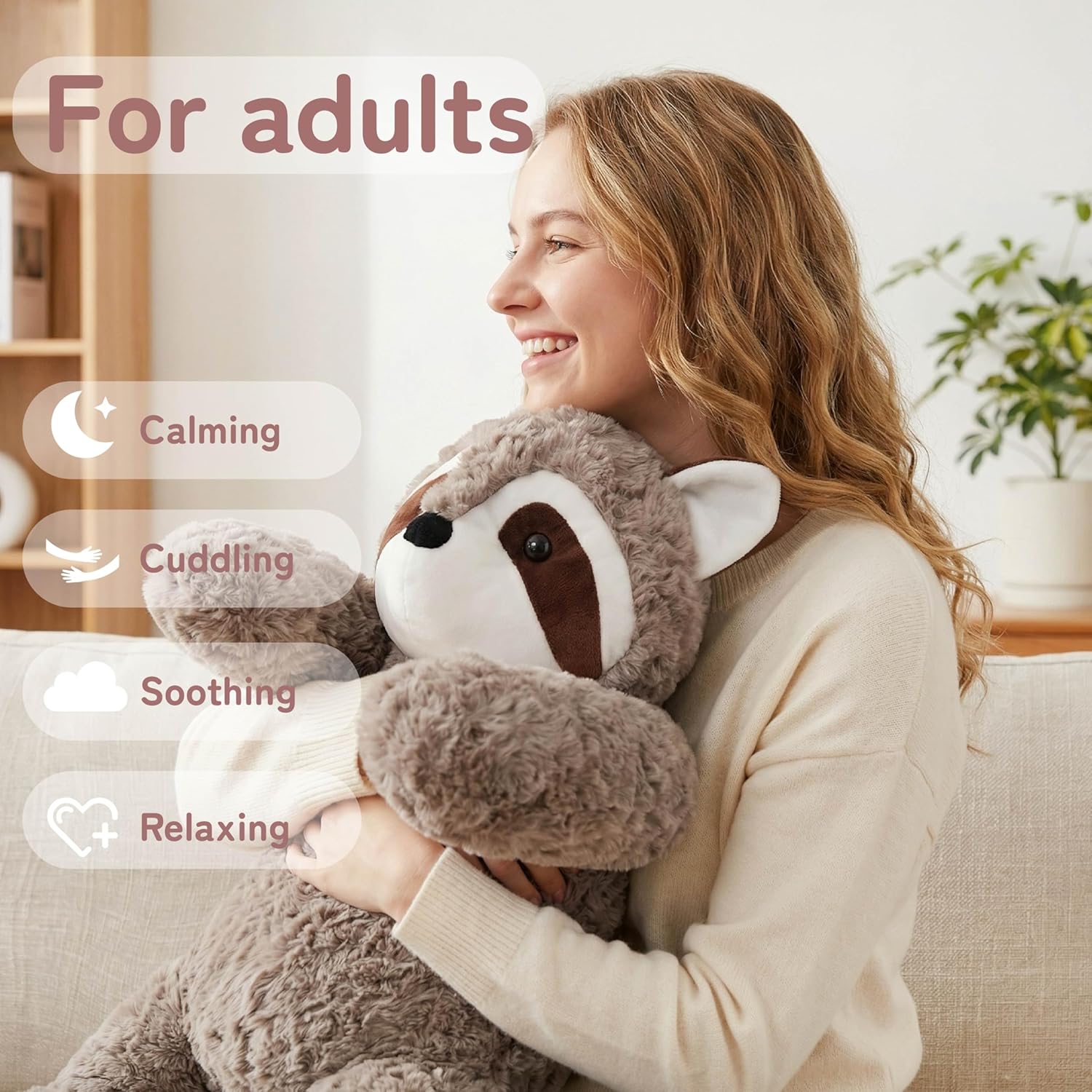 Niuniu Daddy Raccoon Weighted Stuffed Animals for Kids & Adults, 20" | 3.3lb Large Weighted Plushies Pillow for Sleeping and Calming, Cute Lying Plush Toy Huggable Gift for Everyday Comfort - Image 4