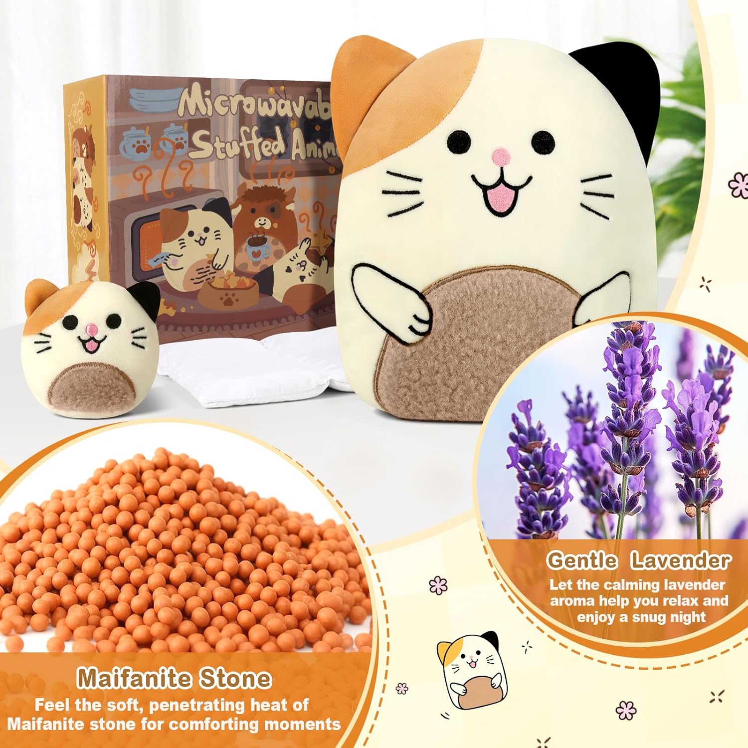 Microwavable Stuffed Animal Heating Pad Cat - Soft Plush Heating Pad with Lavender Scent for Period Cramps, Muscle Relief & Relaxation - Reusable Warm Plush Toy for Women, Adults & Teens - Image 6
