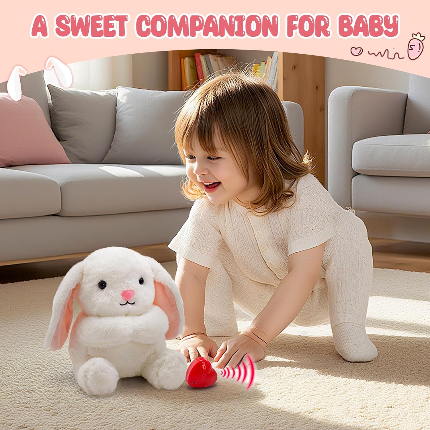 10" Heartbeat Recordable Bunny Plush Toy, Voice Recorder Bunny Stuffed Animal w/30 Sec Recorder, Rabbit Plushie Messages Recording Playback Gifts for Baby Girls Boys Birthday Baby Shower - Image 2