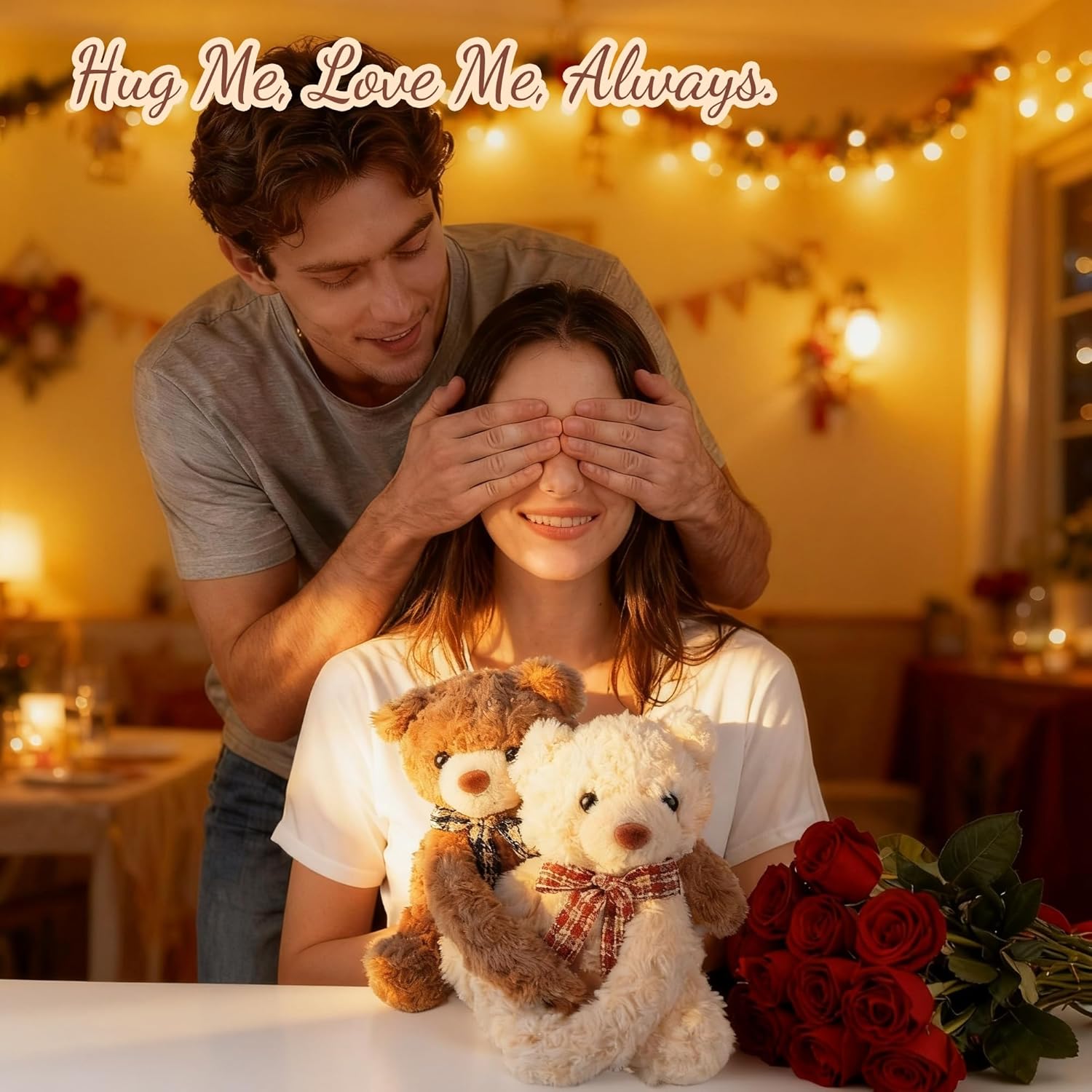 Hugging Teddy Bears, Two Hugging Teddy Bears Stuffed Animals for Couple Girlfriend Girls Kids with Paw Hook and Loop, Soft Plush Toys Companion Gifts for Valentines Birthday Christmas Room Home Decor - Image 5
