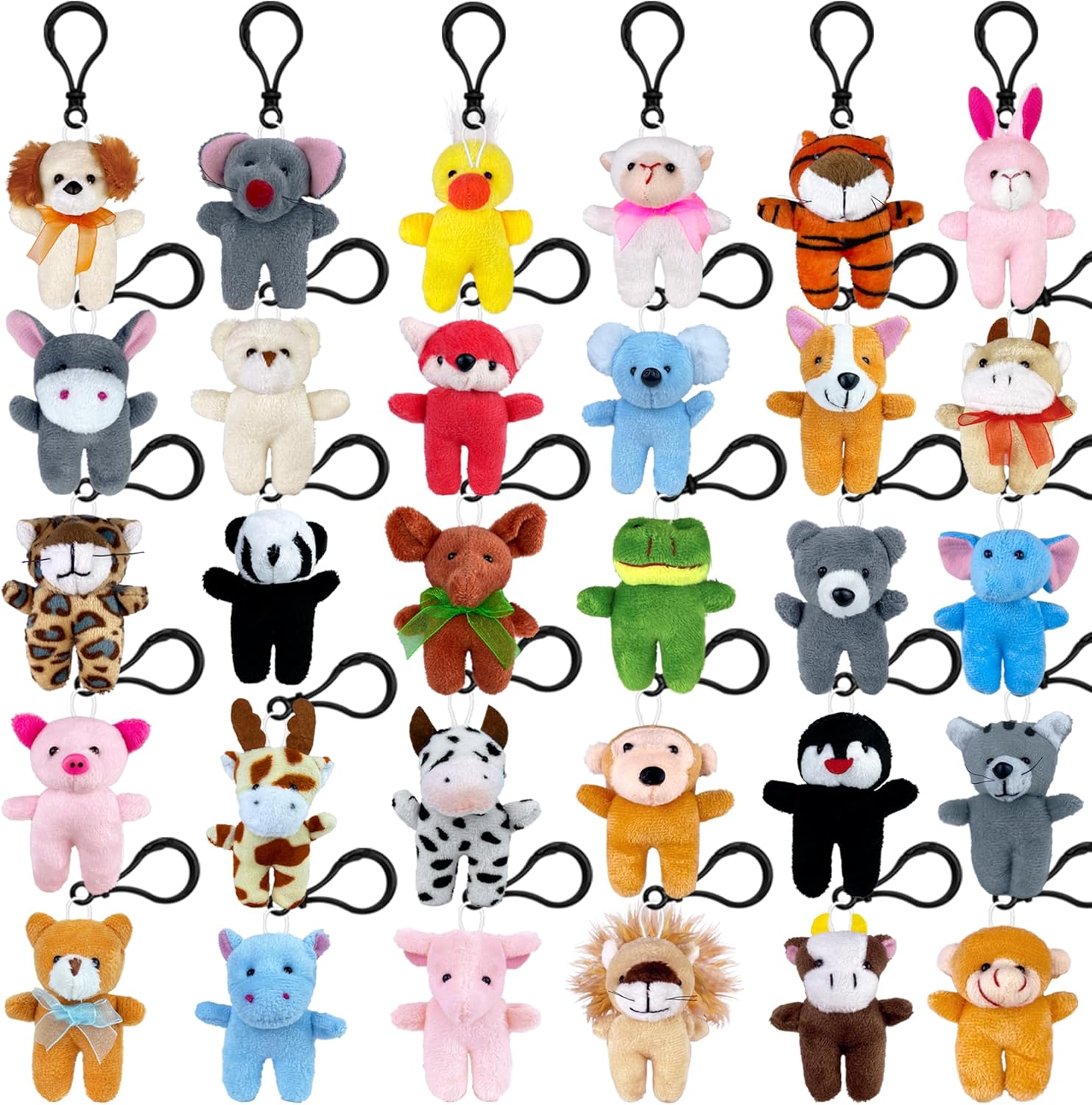 XIPEGPA 30PCS Mini Plush Animals Keychain Standing Jungle Animals Set Fox Plush Goodie Bag Fillers Carnival Treasure Box