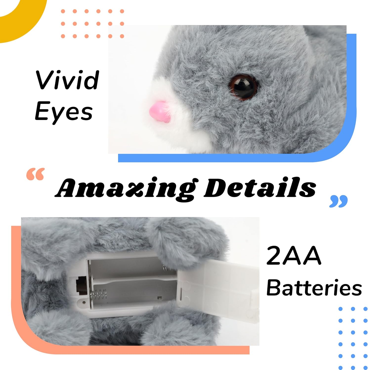 Hopearl Hopping Rabbit Interactive Electronic Pet Plush Bunny Toy with Sounds and Movements Animated Walking Wiggle Ears Twitch Nose Gifts for Toddlers Birthday, Gray, 7'' - Image 4