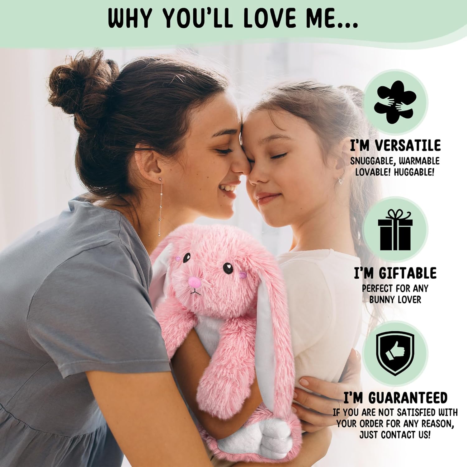 Bunny Microwavable Stuffed Animal – 1.5 lb Unscented Heating Pad Plush, Soft Cozy Bunny Toy for Relaxation and Comfort, Gift for Women, Girls, Adults & Kids by Happy Fuel, Pink - Image 8