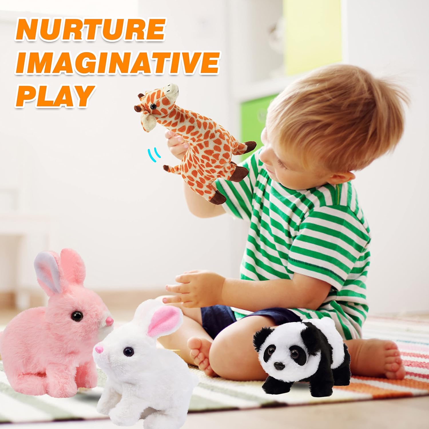 Hopearl Hopping Rabbit Interactive Electronic Pet Plush Bunny Toy with Sounds and Movements Animated Walking Wiggle Ears Twitch Nose Gift for Toddlers Birthday, White, 7'' - Image 6