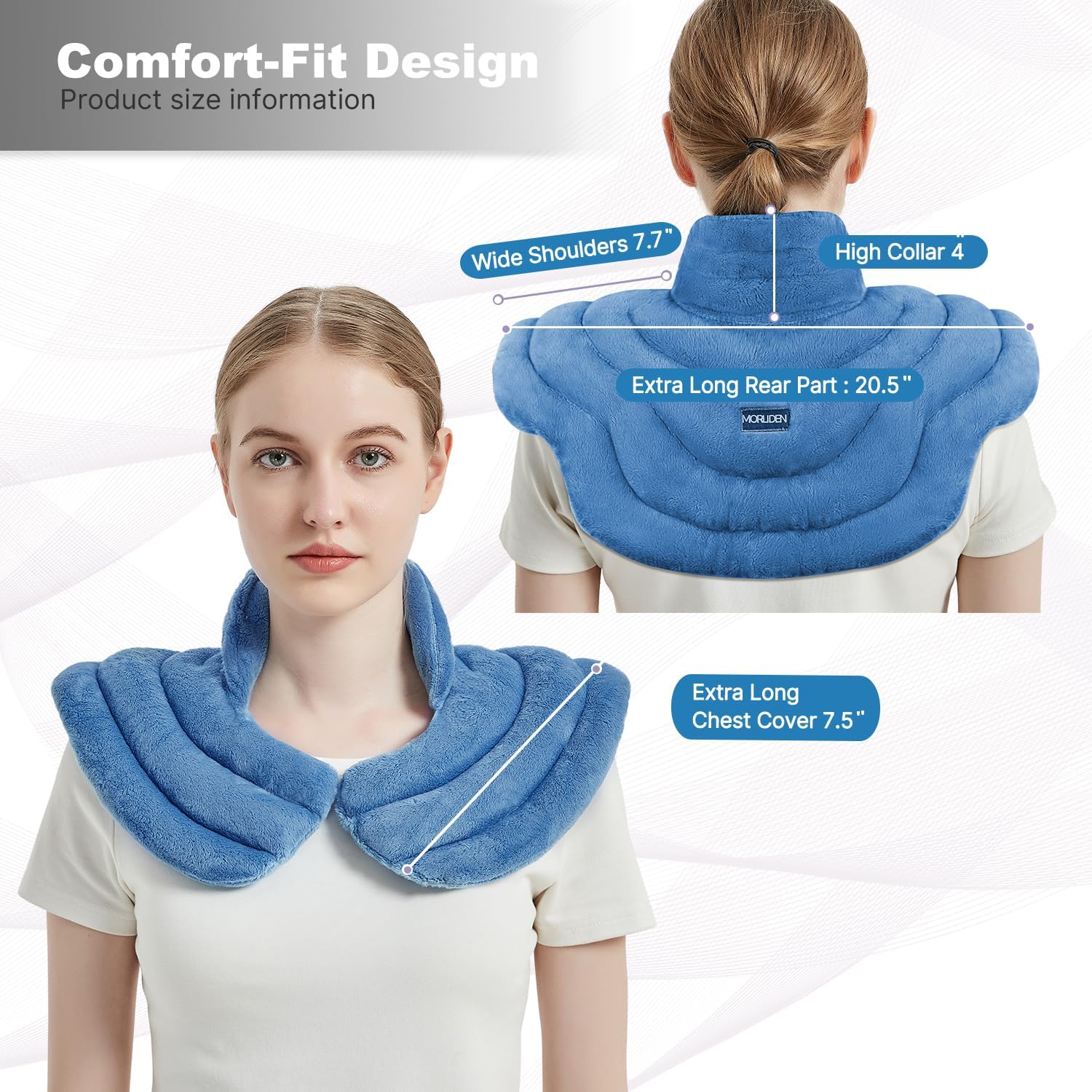MORLIDEN Neck Heating Pad Microwavable for Shoulders, Warmer Wrap Microwave Heating Pad for Neck and Shoulders for Pain Relief (Light Blue) - Image 4