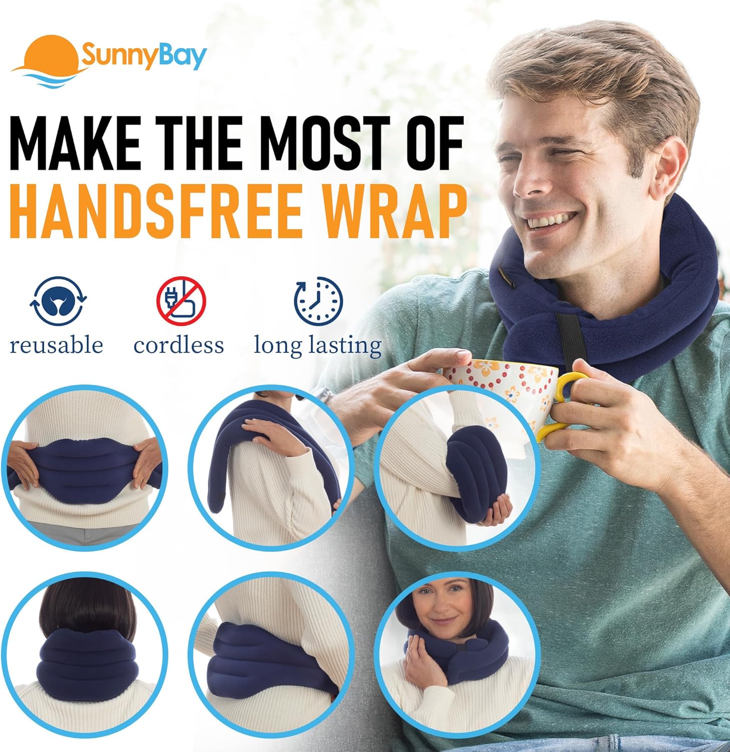 SunnyBay Microwave Heating Pad, Microwavable Cold or Heated Neck and Shoulder Wrap, Moist and Weighted Hands-Free Beanbag Pack with Wide Neck Coverage 26 Inches Long-Length Cotton, Navy Blue - Image 6