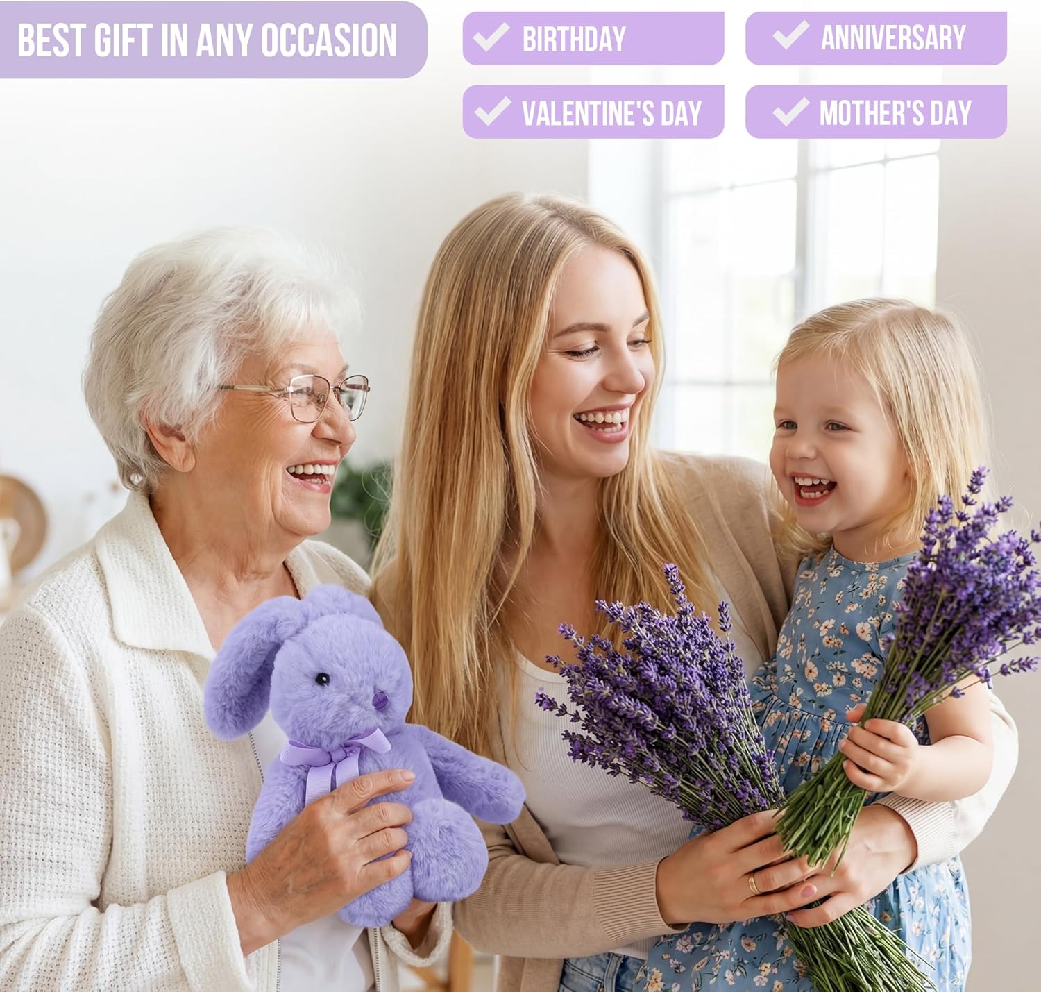 Microwaveable Lavender Bunny Plush, Heated & Lightly Weighted Stuffed Animal Plush Toy, Faux Rabbit Fur, Scented Buddy for Soothing Relaxation, Hand Warmer Gift for Adults 18+, Purple 7 Inch - Image 6