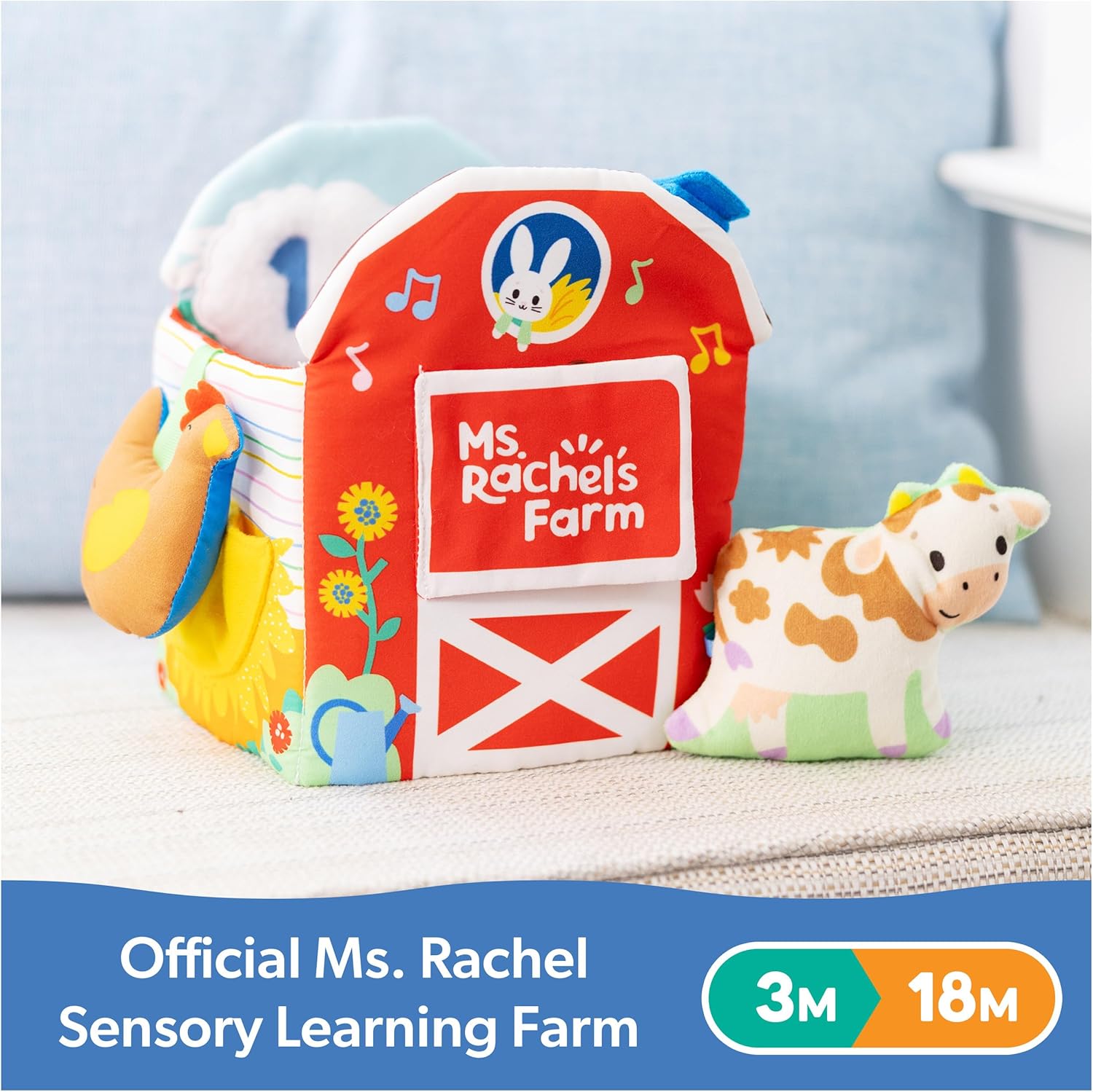 Ms. Rachel Official Sensory Learning Farm, Foldable Soft Baby Book with Plush Cow, Infant Educational Toys for Babies Ages 3 Months to 18 Months - Image 2