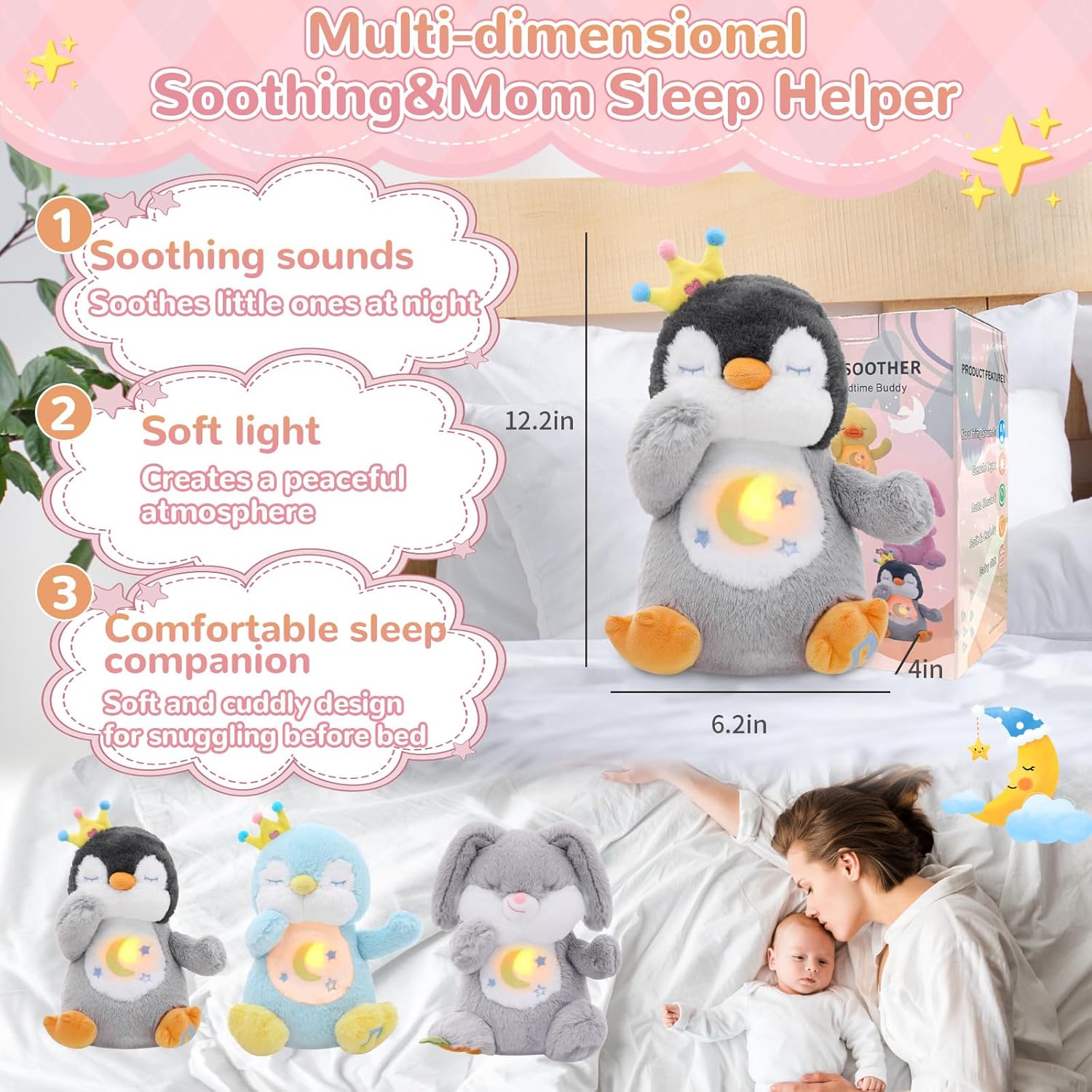 Breathing Stuffed Animal, Soothe Snuggle Penguin Plush for Anxiety Adults and Kids, Volume Control, Machine Washable, Sleep Buddy Soothing Penguin with Realistic Breathing and Lights Music, 4 Modes - Image 6