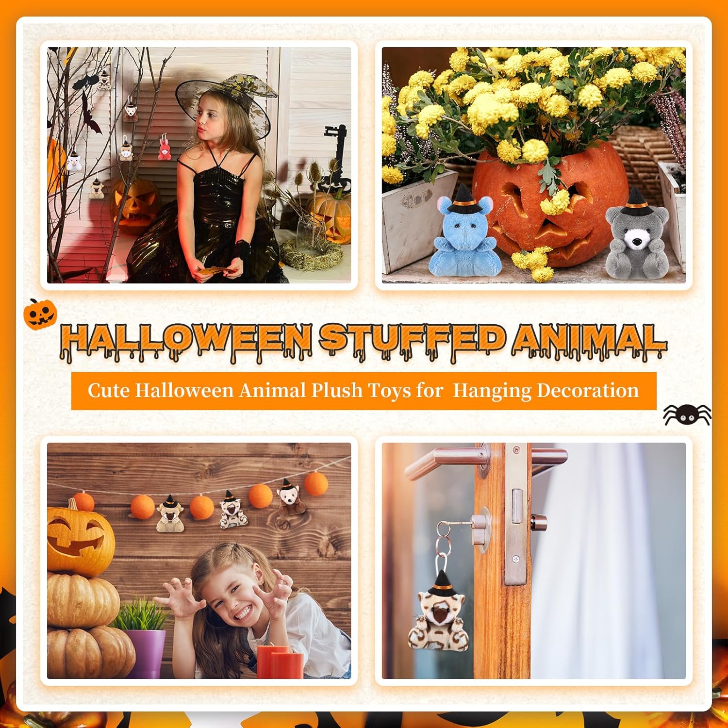 Blueweenly 24 Pcs Mini Halloween Plush Stuffed Animal Toy Small Stuffed Animal Set Gifts with Witch Hat Trick or Treat Plush Keychain Decorations for Exchange Gifts Party Favors Bag Fillers - Image 4
