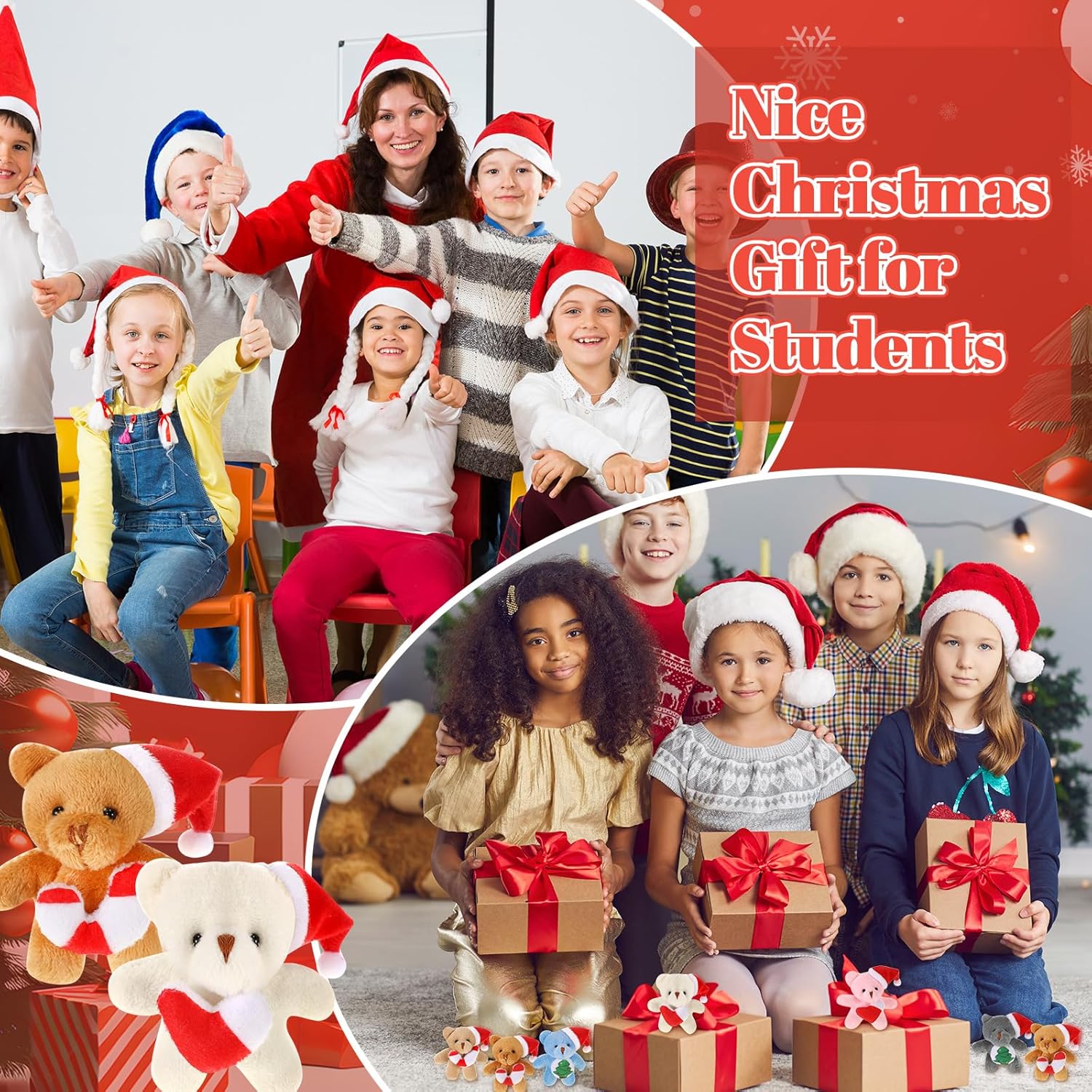 Blueweenly 12 Pcs Christmas Plusies Mini Bear Stuffed with Santa Hat 2.8 Inches Christmas Animal Ornaments Toys Bulk for Kids Xmas Birthday Classroom Gifts Xmas Party Favors Stocking Fillers, 6 Styles - Image 6
