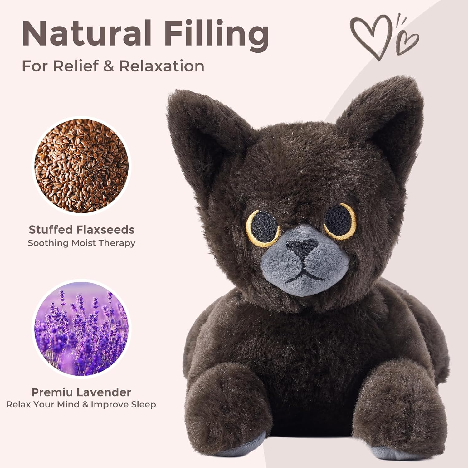 Black Cat Microwavable Weighted Stuffed Animals,Heating Pad Stuffed Animal for Period Cramps&Pain Relief&Warm,Lavender Scented Heat&Cold Cat Plushies Toy for Kids, Cozy Gifts for Girls Boys - Image 3
