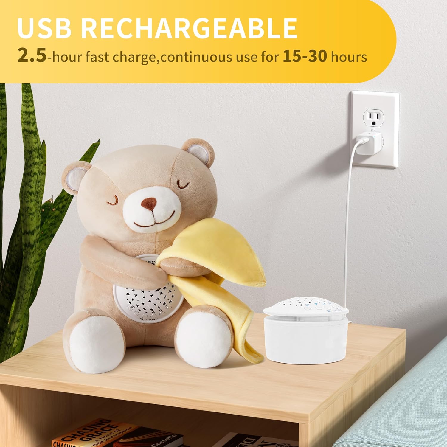 Baby Sleep Soother, White Noise Sound Machine Projector Night Light, Portable Stuffed Teddy Baby Gifts Bear Toy with 18 Soothing Sounds, Auto-Off Timer, Cry Sensor for Kids - Image 6