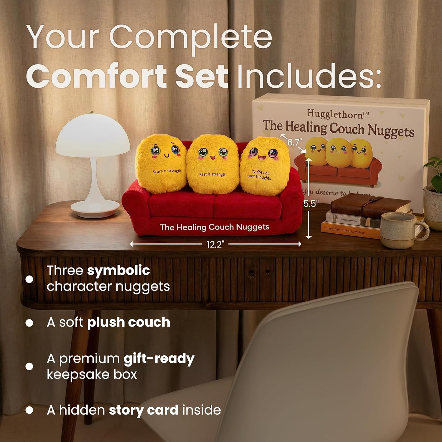 Healing Couch Nuggets, Emotional Support Nuggets Plush Set for Adults & Teens, Emotional Support Plushies Gift with Story Card & Gift Box, Meaningful Desk Decor for Overthinkers & People Pleasers - Image 6