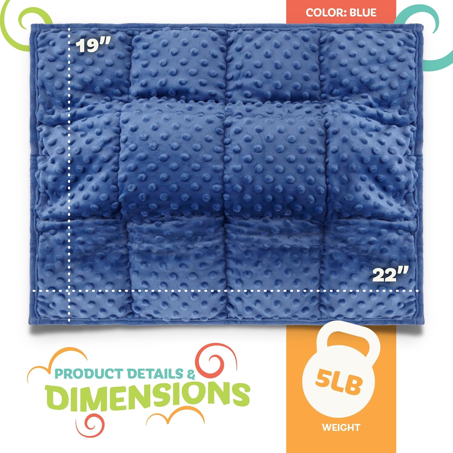 Kidaddle 5lb Weighted Blanket for Kids (Blue) 19x22 Inch, Plush Minky Weighted Lap Pad with Travel Bag for Ages 4+ - Image 2