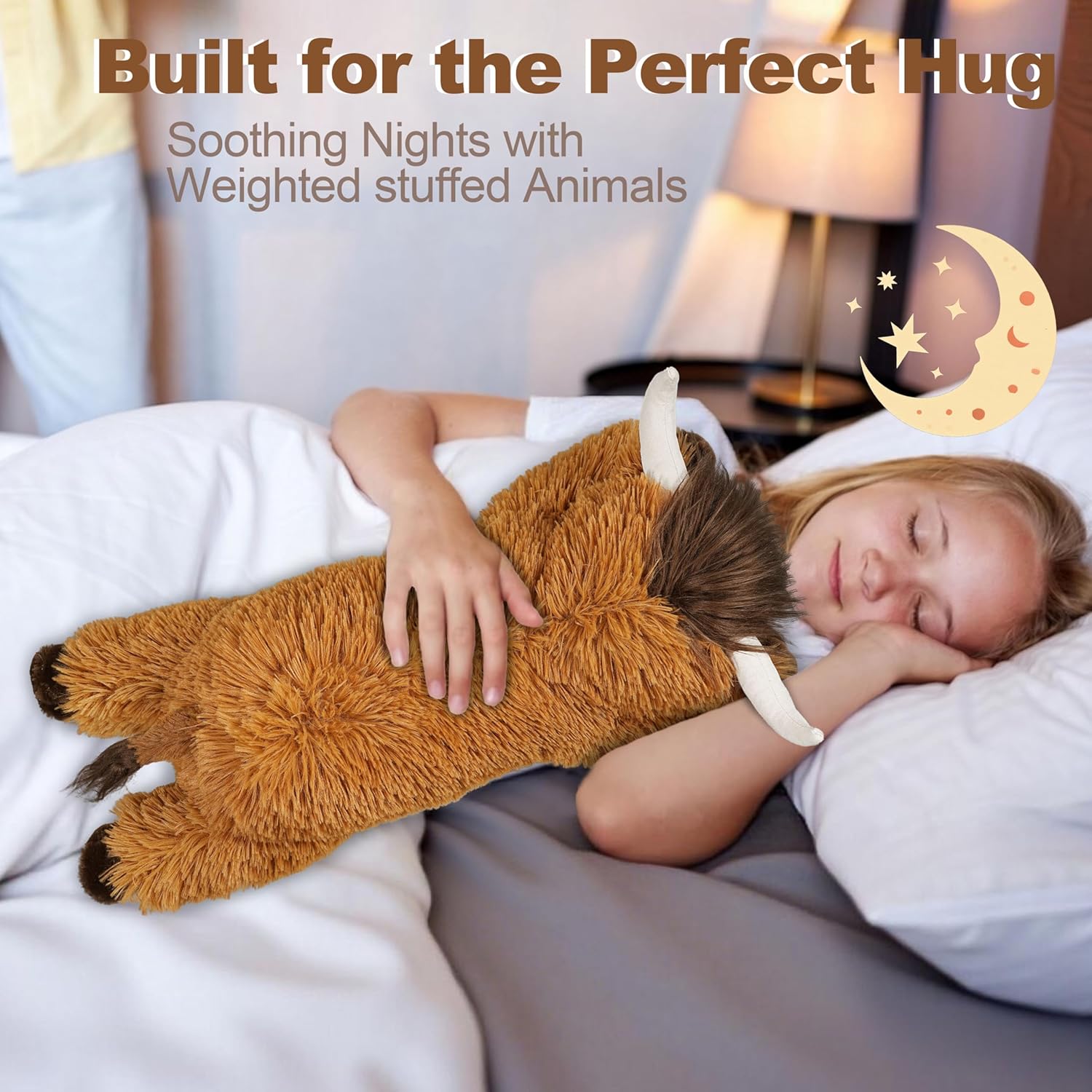 4 lbs Weighted Stuffed Animal Highland Cow Plush,21" Large Weighted Cow Plush Toy,Soft Fluffy Highland Cow Stuffed Animal for Kids & Adults,Cute Farm Animal Gift Plush (Brown) - Image 4