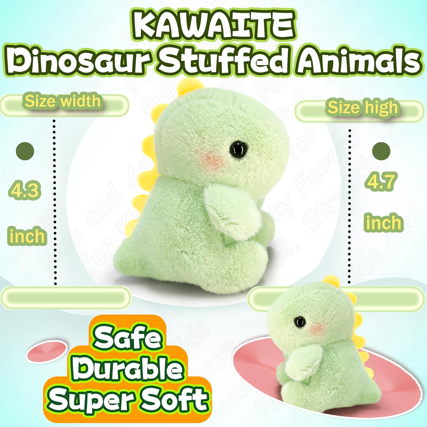 Fat Dinosaur Stuffed Animals, Dino Kawaii Plush Toy for Girls and Boys, Soft Dinosaur Plush Toys Keychain, Small Dinosaur Plushies, Mini Stuffed Animal for Kids, Goodie Bag Stuffers (Light Green) - Image 3