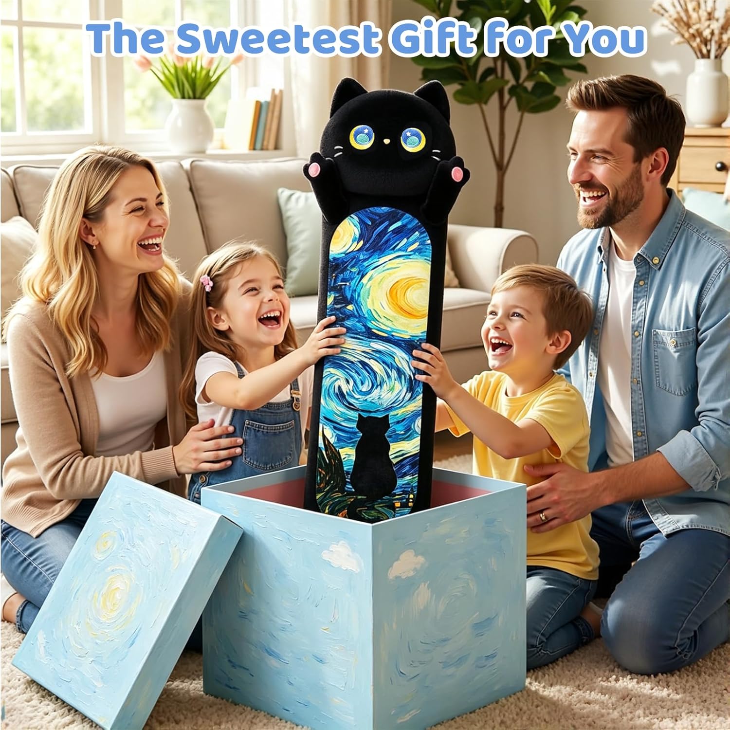 Mewaii Long Cat Plush 5 Sizes, 120% Extra Filling Giant Plushness Kids Body Pillow, Kawaii Cute Black Starry Cat Stuffed Animals Plushies, Big Long Black Cat Body Pillow Plush Gift for Girls 20” - Image 3