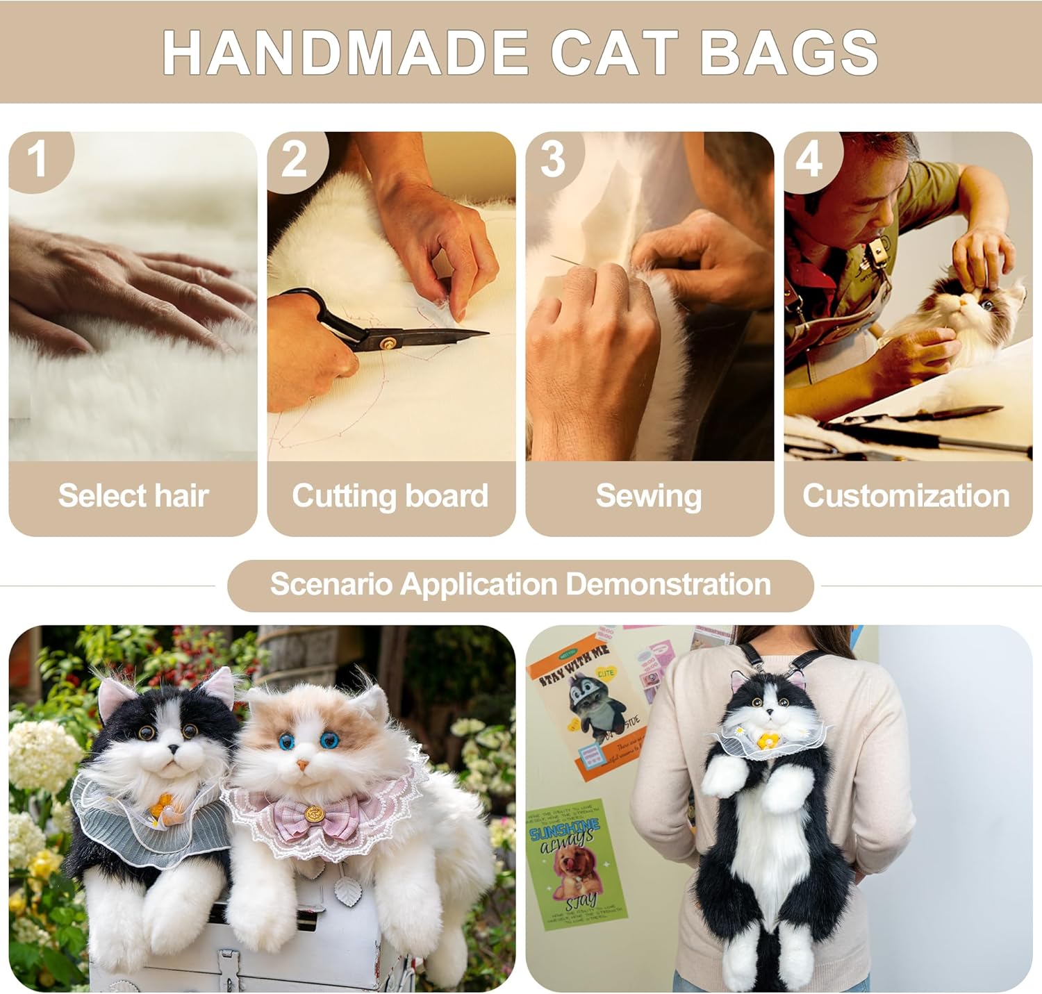 Chongker Stuffed Animals Backpack - Cute Cat plush Backpack Toy, Handcrafted Realistic Cat Shaped Backpack, Heartwarming Surprise Idea, Companionship Stuffed Cat, Large Black Cat - Image 3