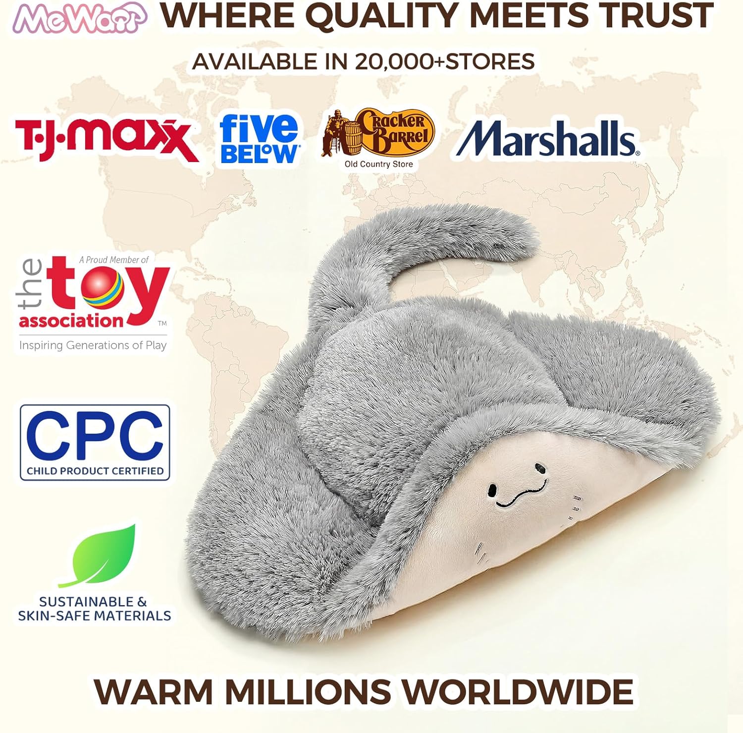 Mewaii Stingray Microwavable Unscented 1.6lbs Volcanic Rock Heating Pad 50-Minute Lasting Warmth Perfect Fit Heatable Stuffed Animals Plush for Period Cramps Menstruation Gifts for Girls Women - Image 9