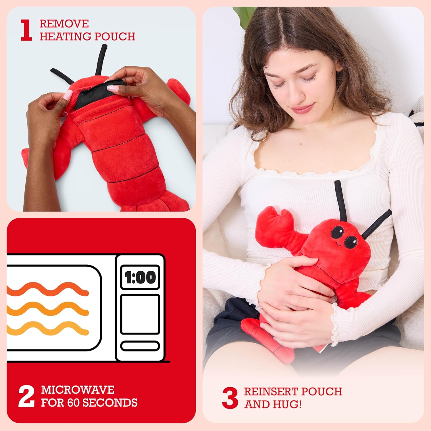 Menstruation Crustacean Lobster by Relatable, Microwavable Heating Pad for Period Cramps, Graduation Gifts, Cuddly Plushies and Lavender Scented Comfort Plush, Includes 1 Lobster Plushy - Image 3