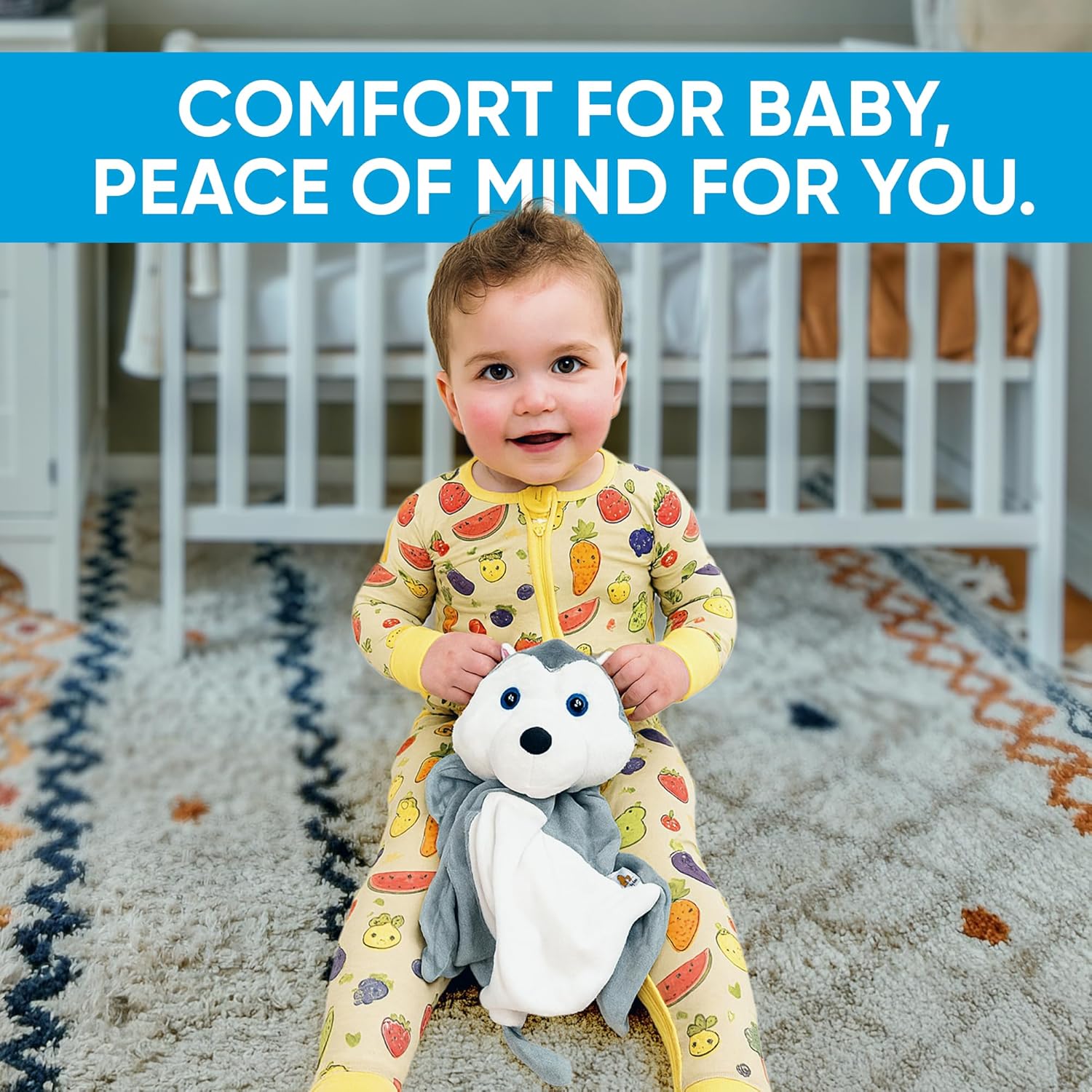 Love By Emi 4 in 1 Baby Lullaby Sleep Soother Toy - Stuffed Animal Sound Machine & Pacifier Holder | Heartbeat White Noise & Music | Plush Husky Lovey Sleep Aid Security Blanket (0-3 Years) - Image 2