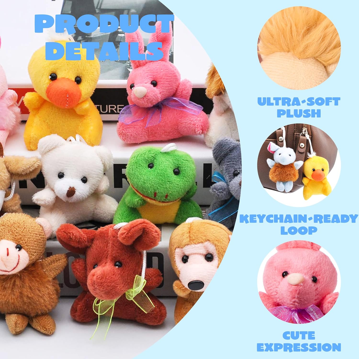 JOYIN 24 Pack Mini Animal Plush Toy Assortment (24 Units 3" Each), Animals Keychain Decoration for Kids, Small Stuffed Animal Bulk for Kids, Carnival Prizes, School Gifts, Party Favor Goodie Bags - Image 4