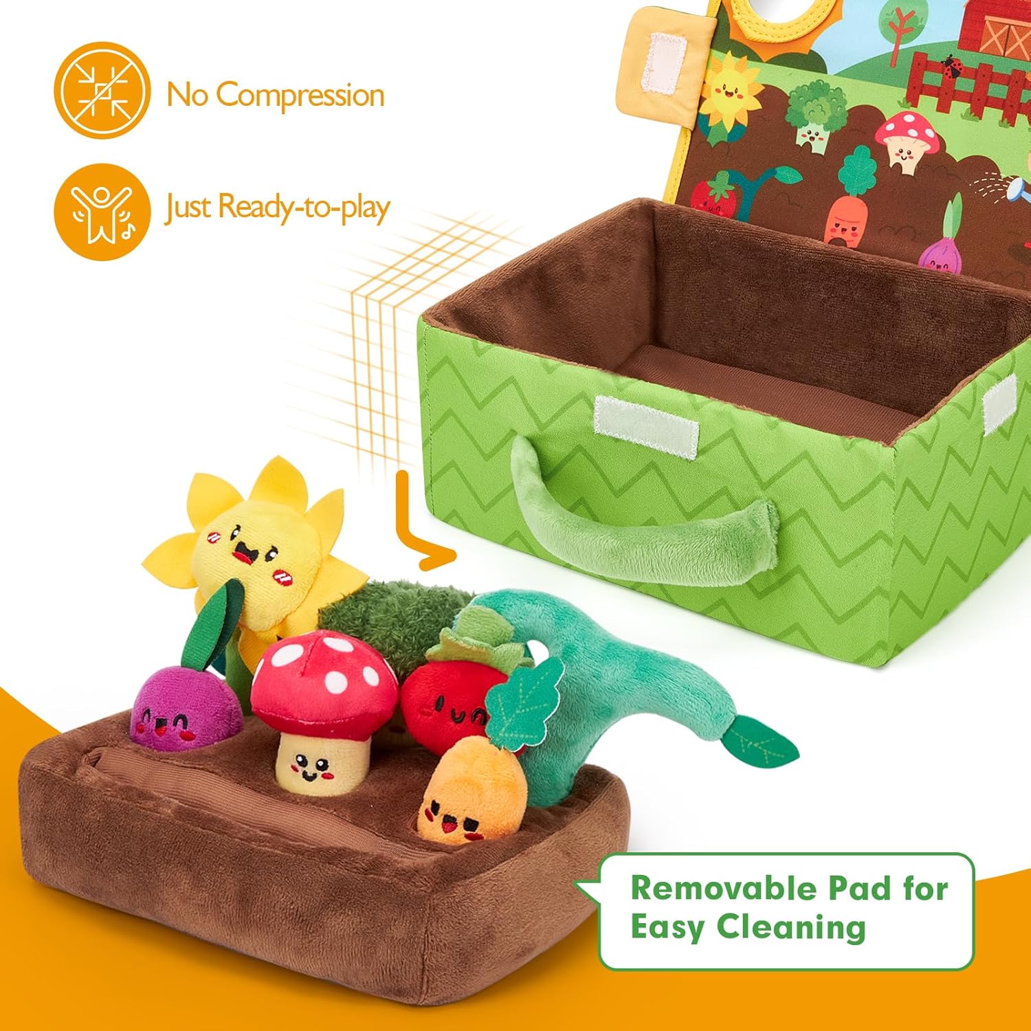 hahaland Baby Toys 6-12 Months - Fruits Vegetables Garden Plant Plush - 6 Month Old Toys Montessori Sensory Toy Carrot Flower with Rattles Mirror Squeaker Textures Crinkle Tissues, Baby Gifts 9 Month - Image 7