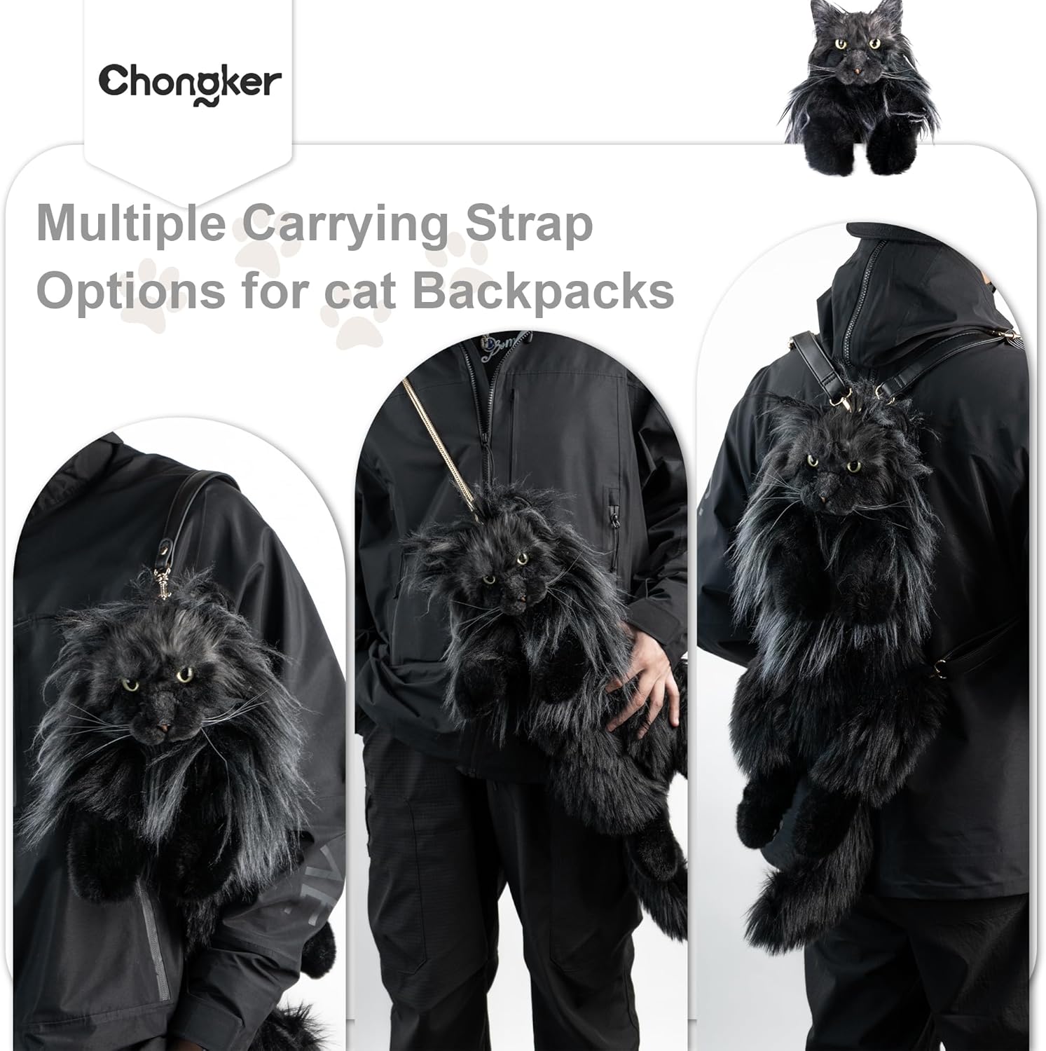 Chongker Cat Shaped Backpack - Handcrafted Stuffed Animals Plush Bag with Adjustable Shoulder, Crossbody, and Handbag Straps (MaineCoon Cat) - Image 2